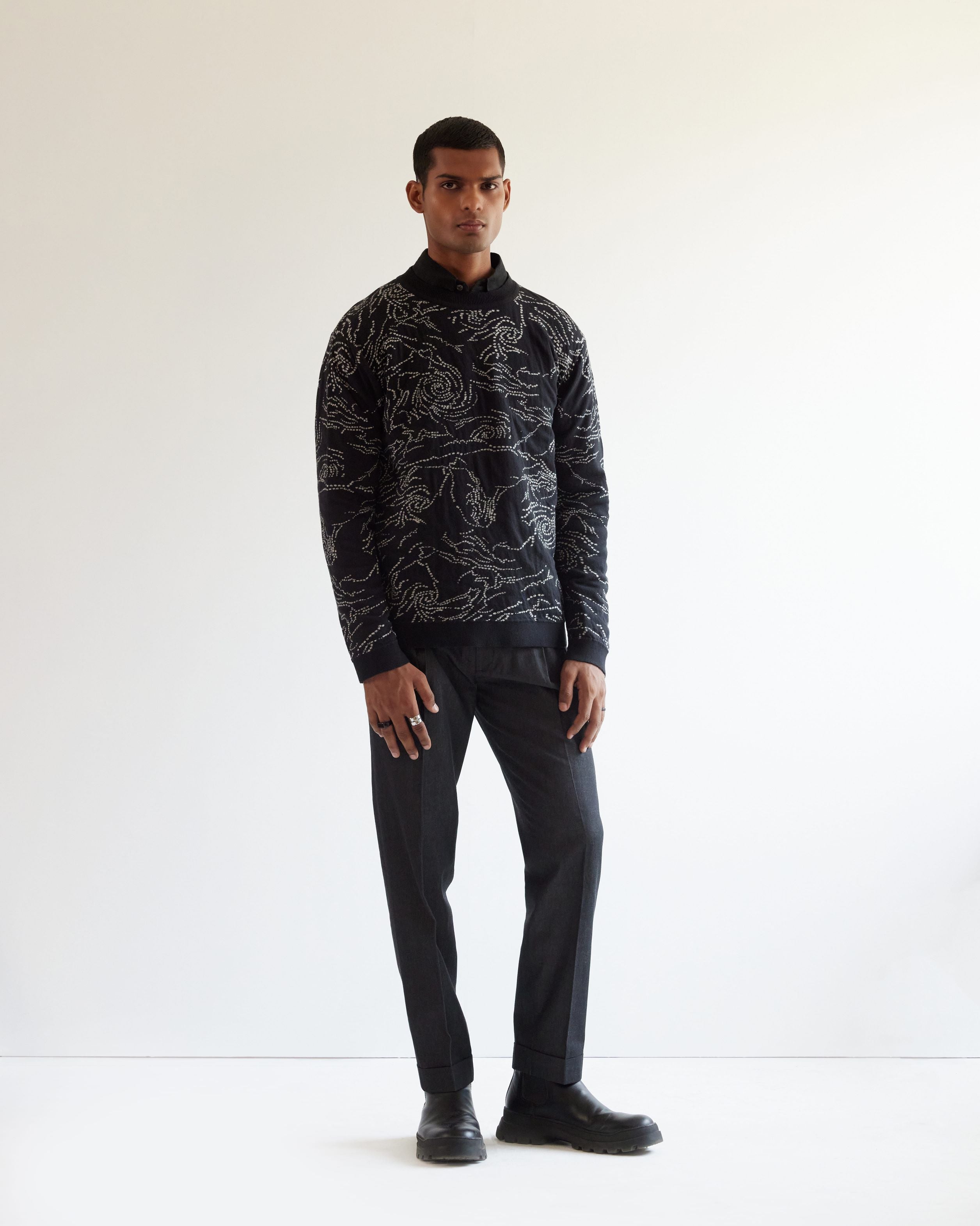 COUNTRYMADE Accessories Black Hole Jacquard Sweater pull noir coton