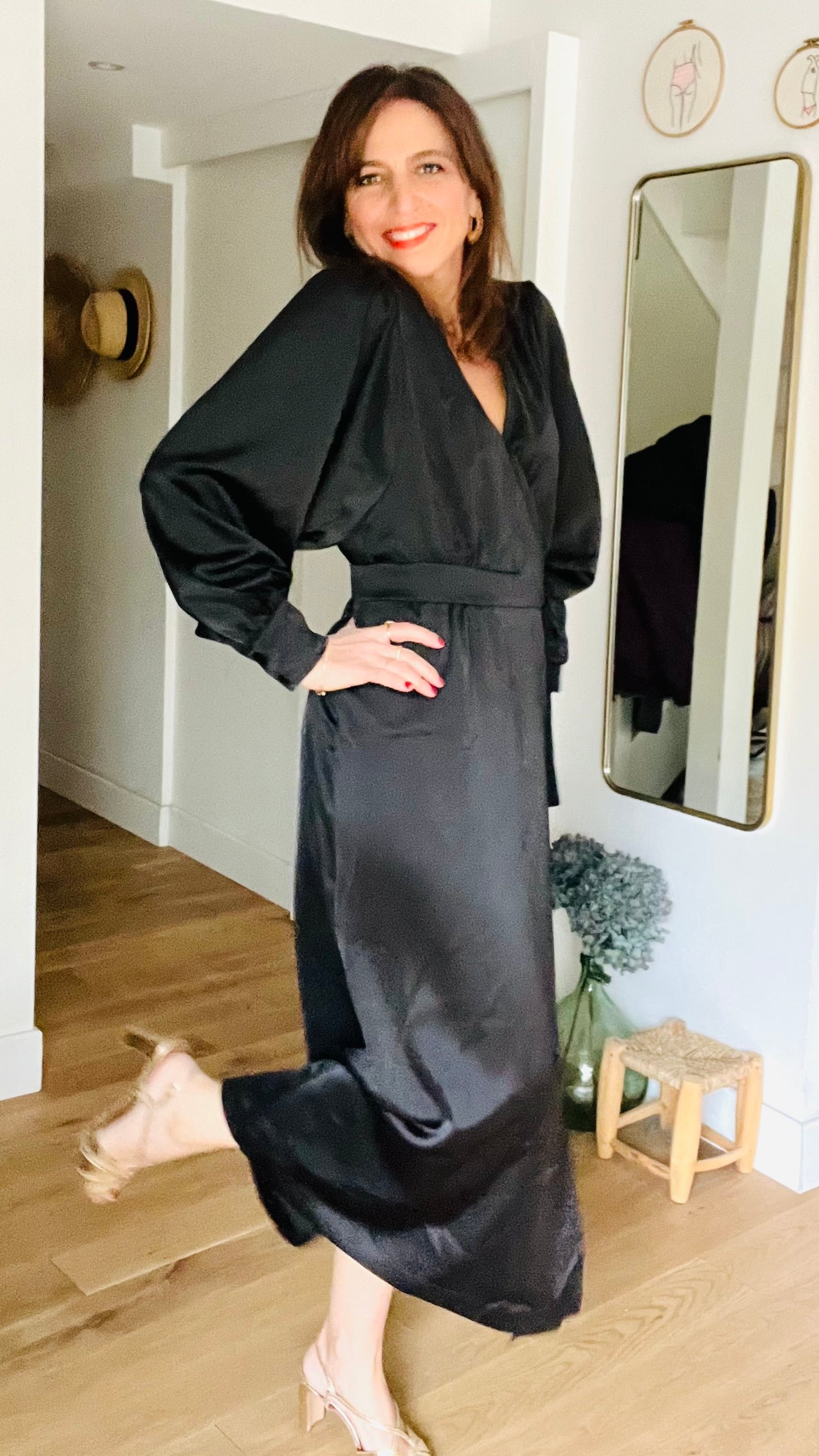 PANTRUCHE Robes Robe MINUIT noir robe longue portefeuille satinée