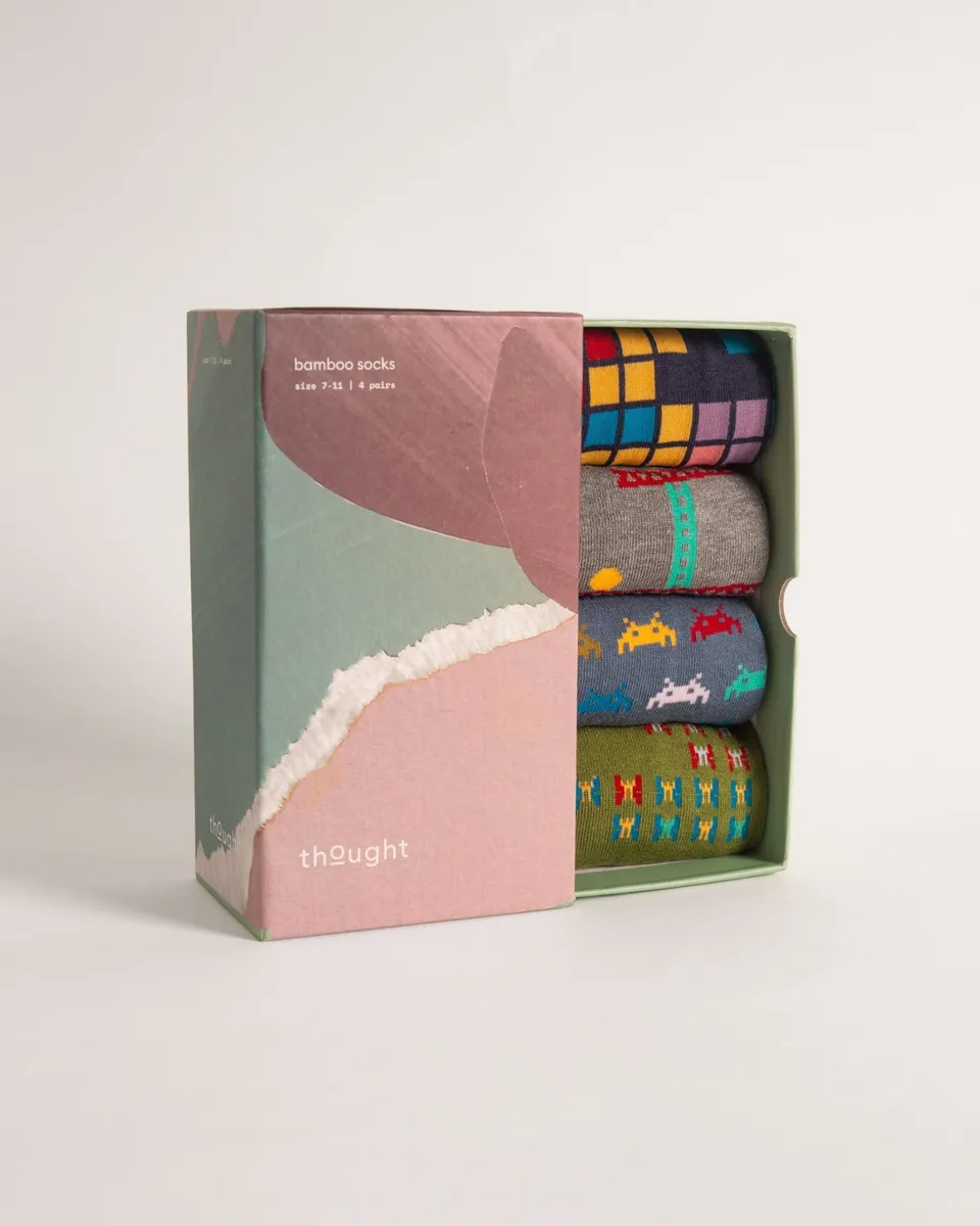 Thought Chaussettes homme Arcade en bambou coffret 4 paires jeux vidéo