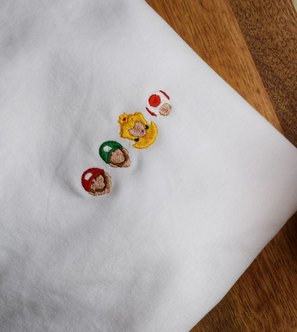 Juste Un T-shirt T-shirts Brodés Super Mario t-shirt brodé jeu vidéo