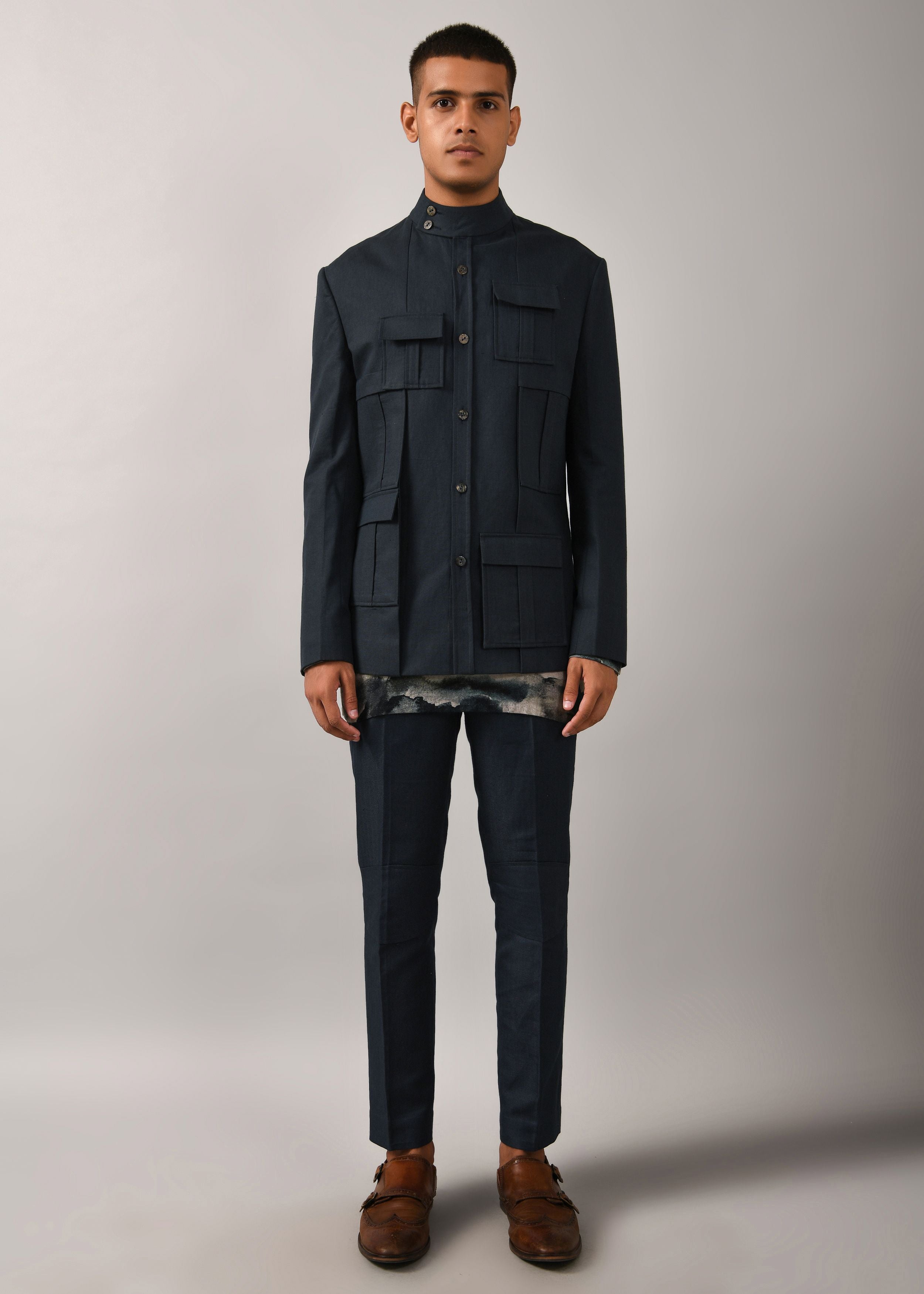COUNTRYMADE Nehru Jackets Memoir Bandhgala veste en lin bleu sarcelle
