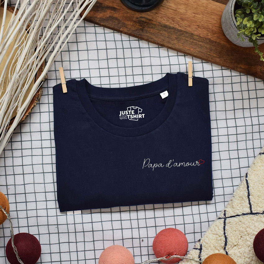 Juste Un T-shirt T-shirts Brodés Papa d'amour T-shirt blanc brodé