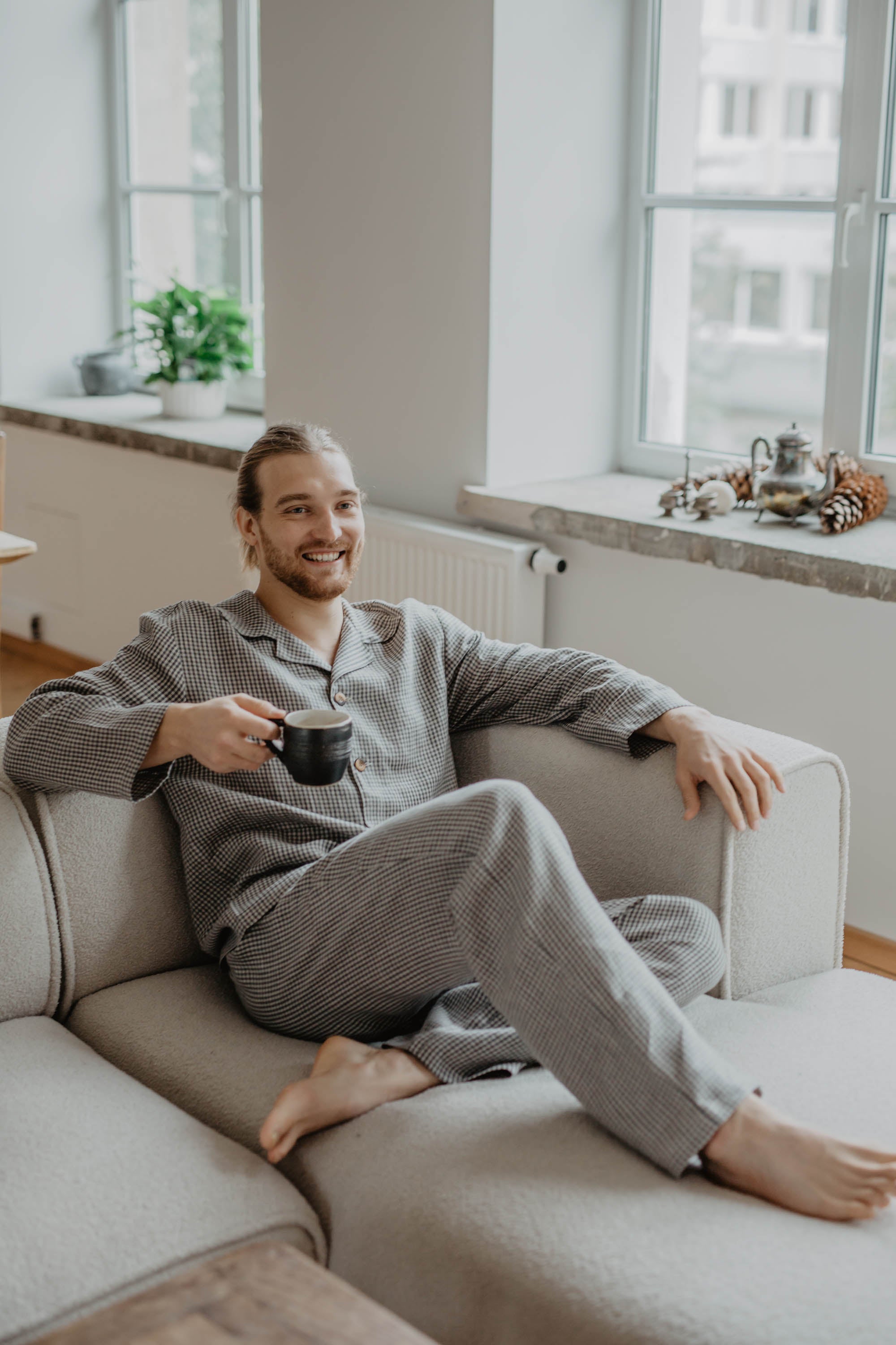 Laumė linen Loungewear PERKŪNAS pyjama homme vert forêt lin