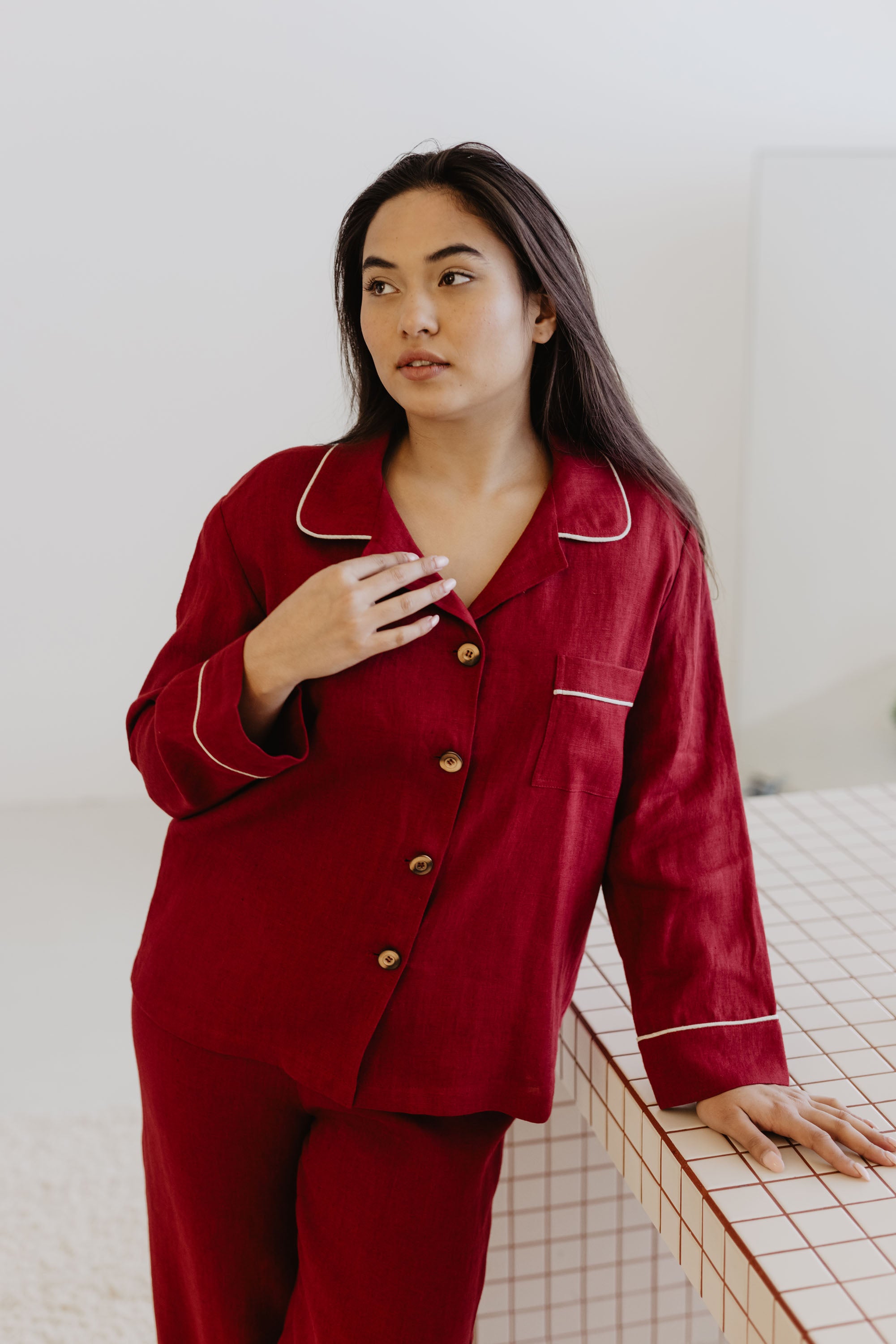 Laumė linen Loungewear PILNATIS pyjama bleu ciel en lin