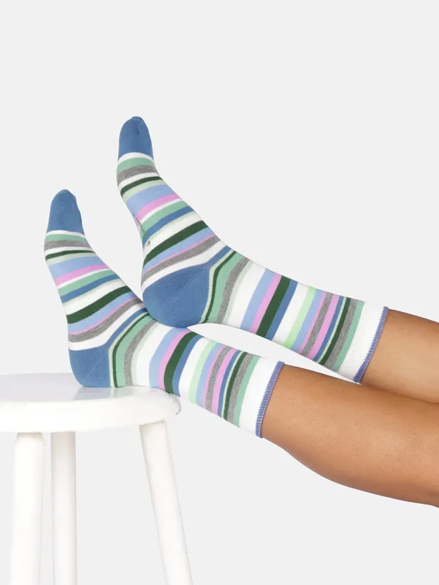 Sourire Multicolore Chaussettes femme Chaussettes rayures bleu,vert, parme chaussettes pastel 36/40 en bambou