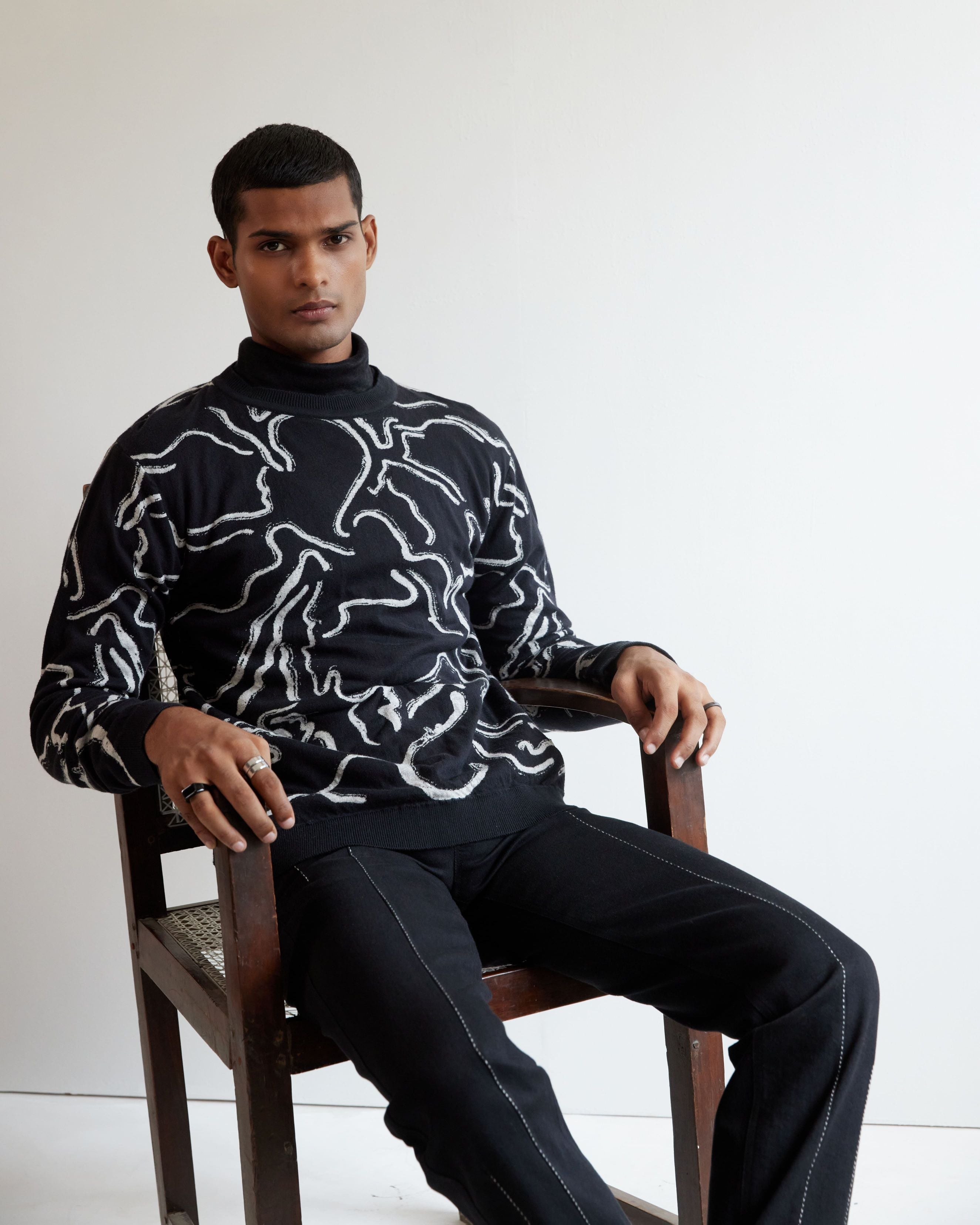 COUNTRYMADE Accessories Desert Wave Jacquard Sweater pull noir taille M coton
