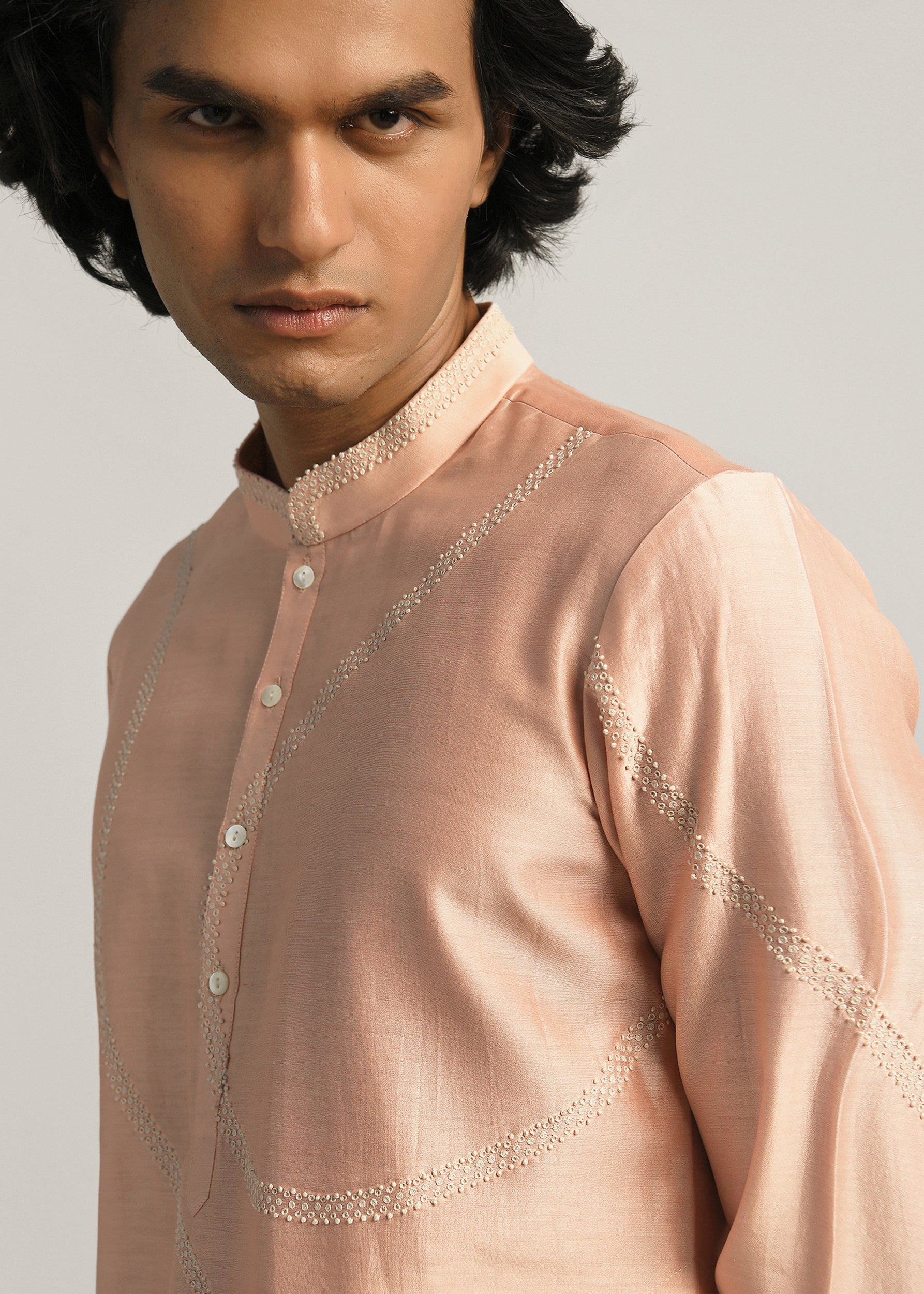 COUNTRYMADE Kurtas Coil Hand Emb Kurta Set kurta rose poudré