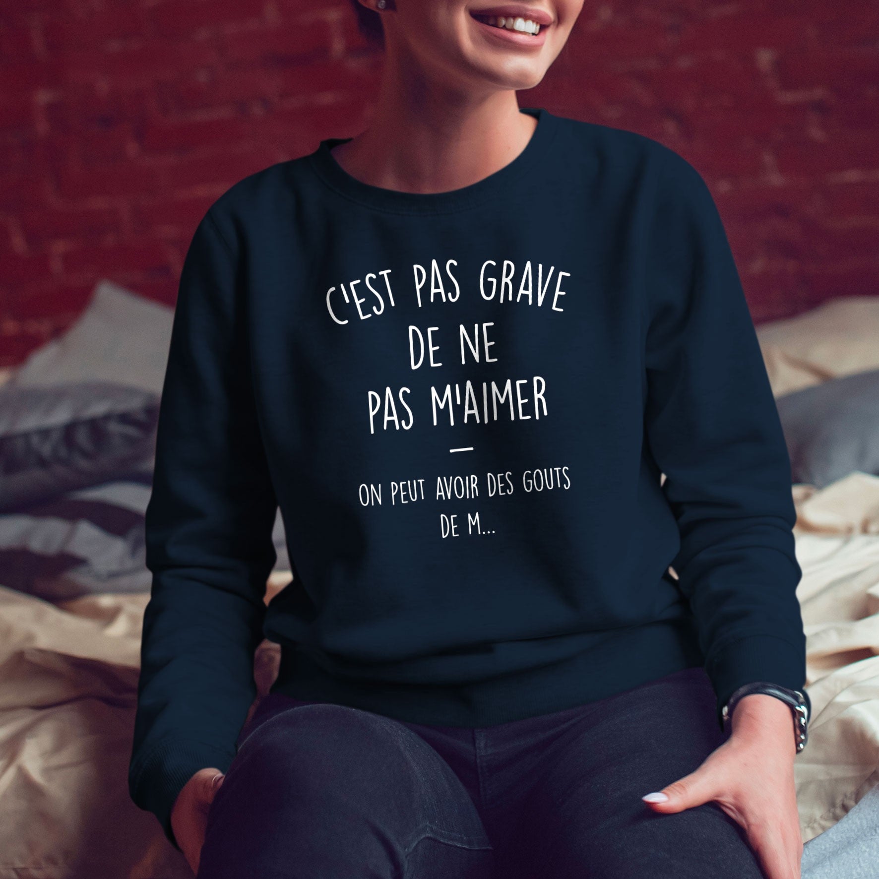 Juste Un T-shirt Sweats Imprimés C'est pas grave de ne pas m'aimer sweat femme gris chiné