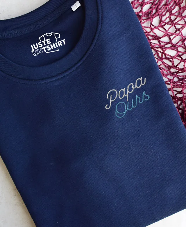Juste Un T-shirt Sweats Brodés Papa Ours sweat brodé gris chiné