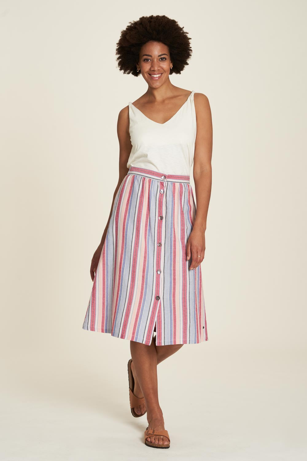 Sourire Multicolore Jupes jupe rayures en coton bio midi évasée