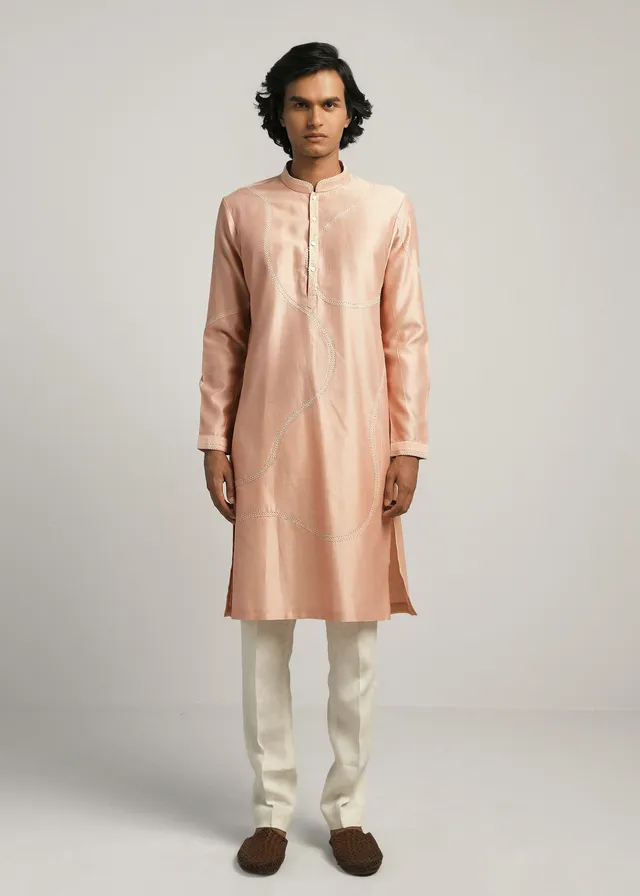 COUNTRYMADE Kurtas Coil Hand Emb Kurta Set kurta rose poudré