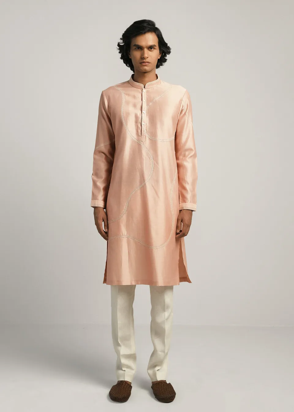 COUNTRYMADE Kurtas Coil Hand Emb Kurta Set kurta rose poudré