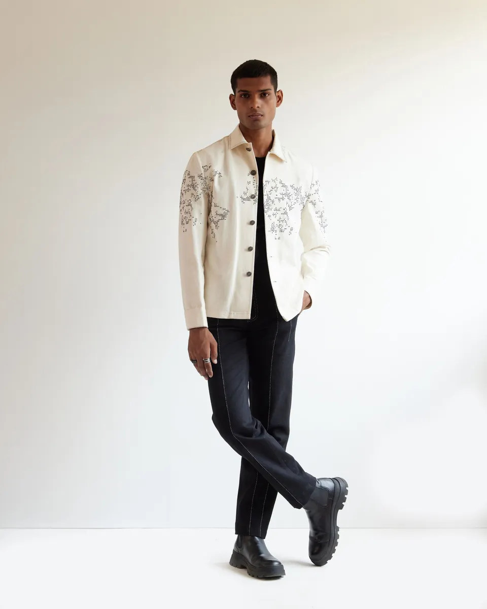 COUNTRYMADE Jackets Map Denim Jacket veste en jean écrue brodée