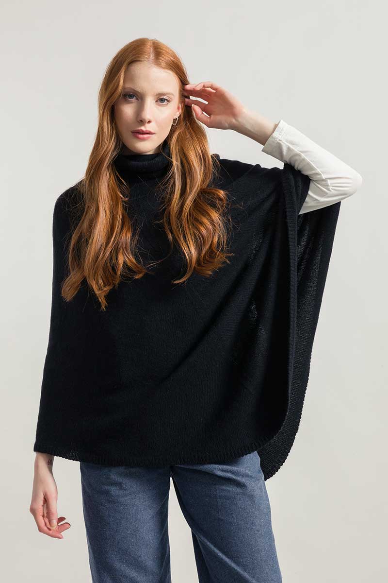 Sourire Multicolore Gilets Poncho Elisabetta en cachemire recyclé, gris clair, col roulé
