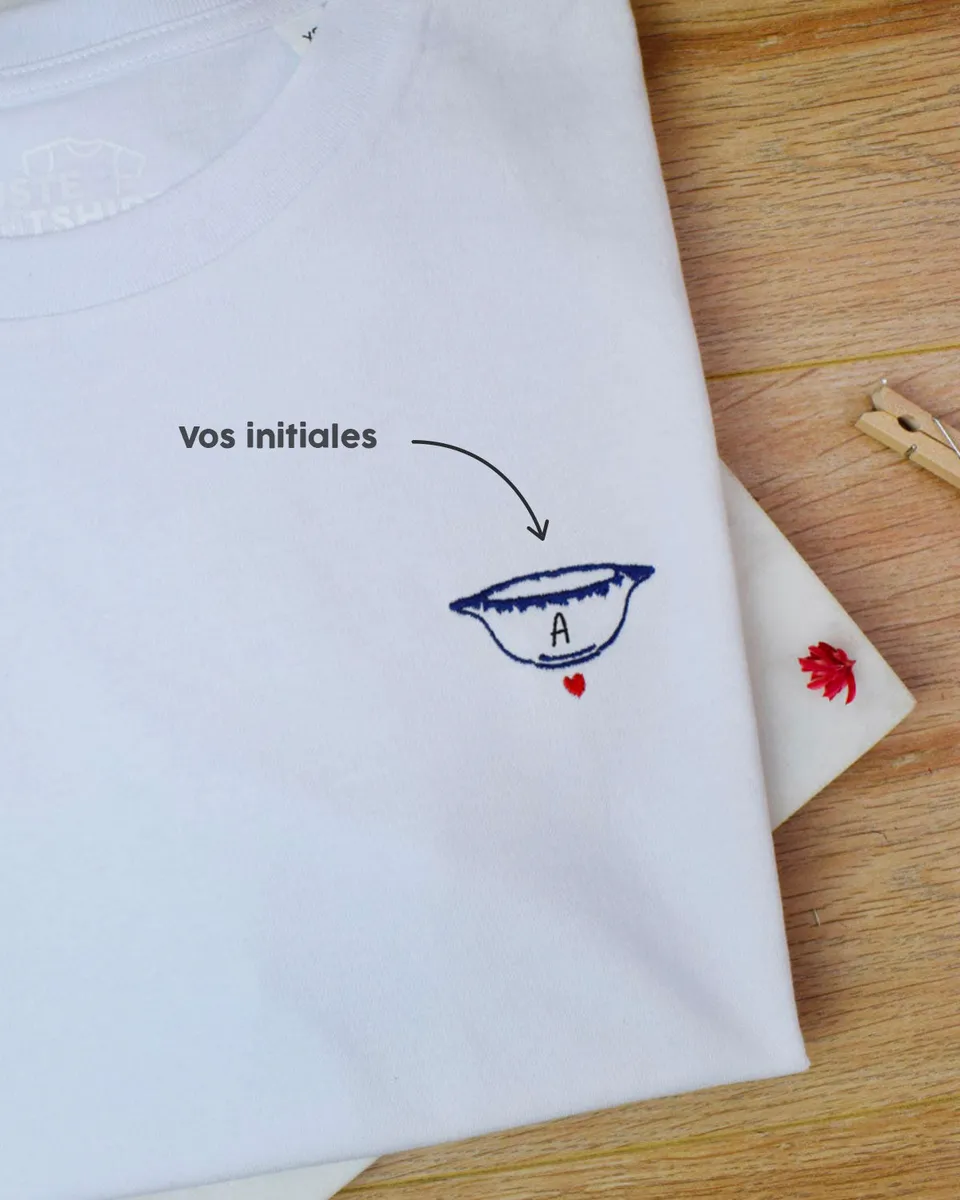 Juste Un T-shirt Personnalisation Un Bol à Prénom T-shirt blanc brodé coton bio