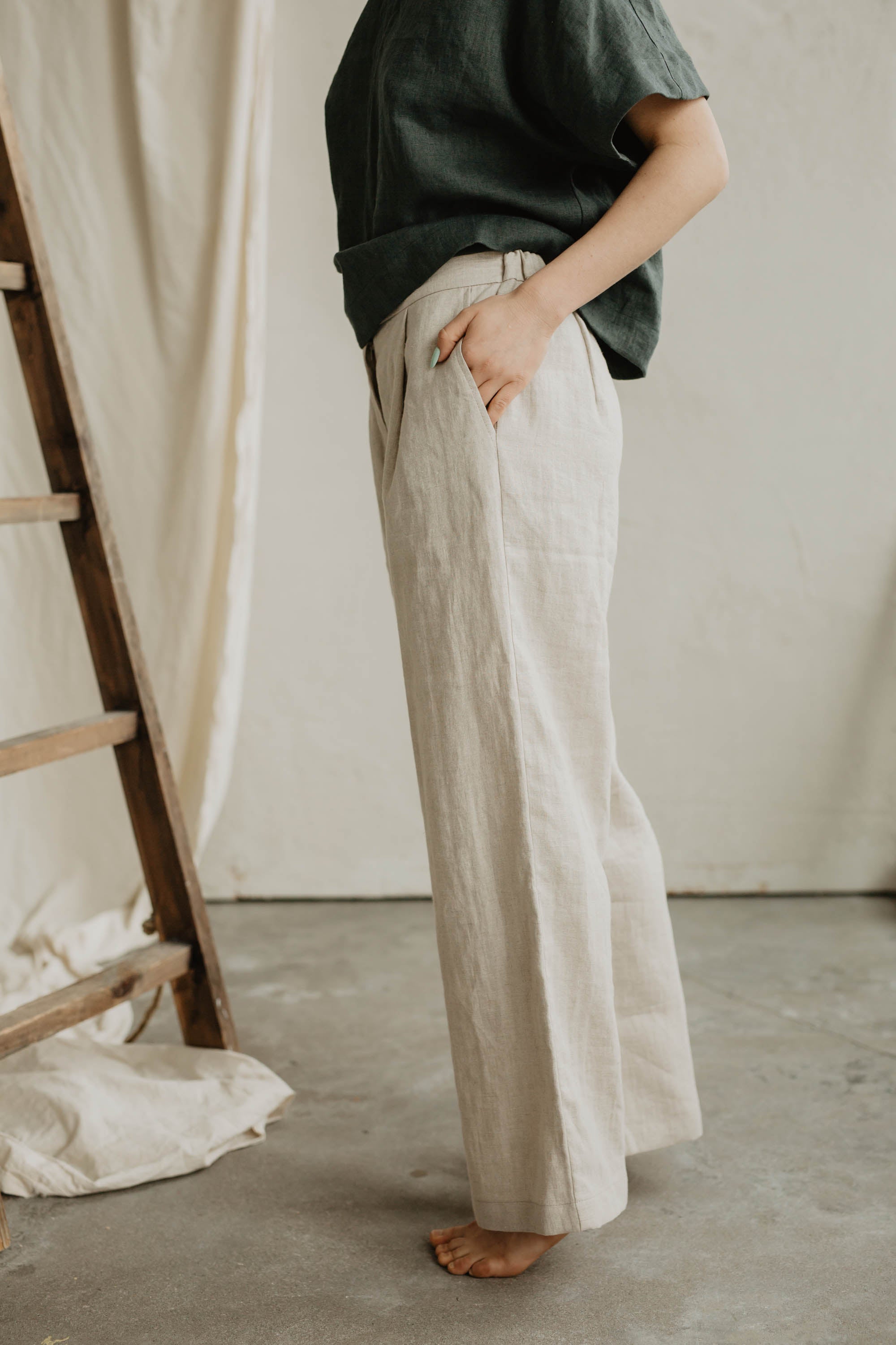 Laumė linen Linen Bottoms Viltė pantalon en lin vert forêt