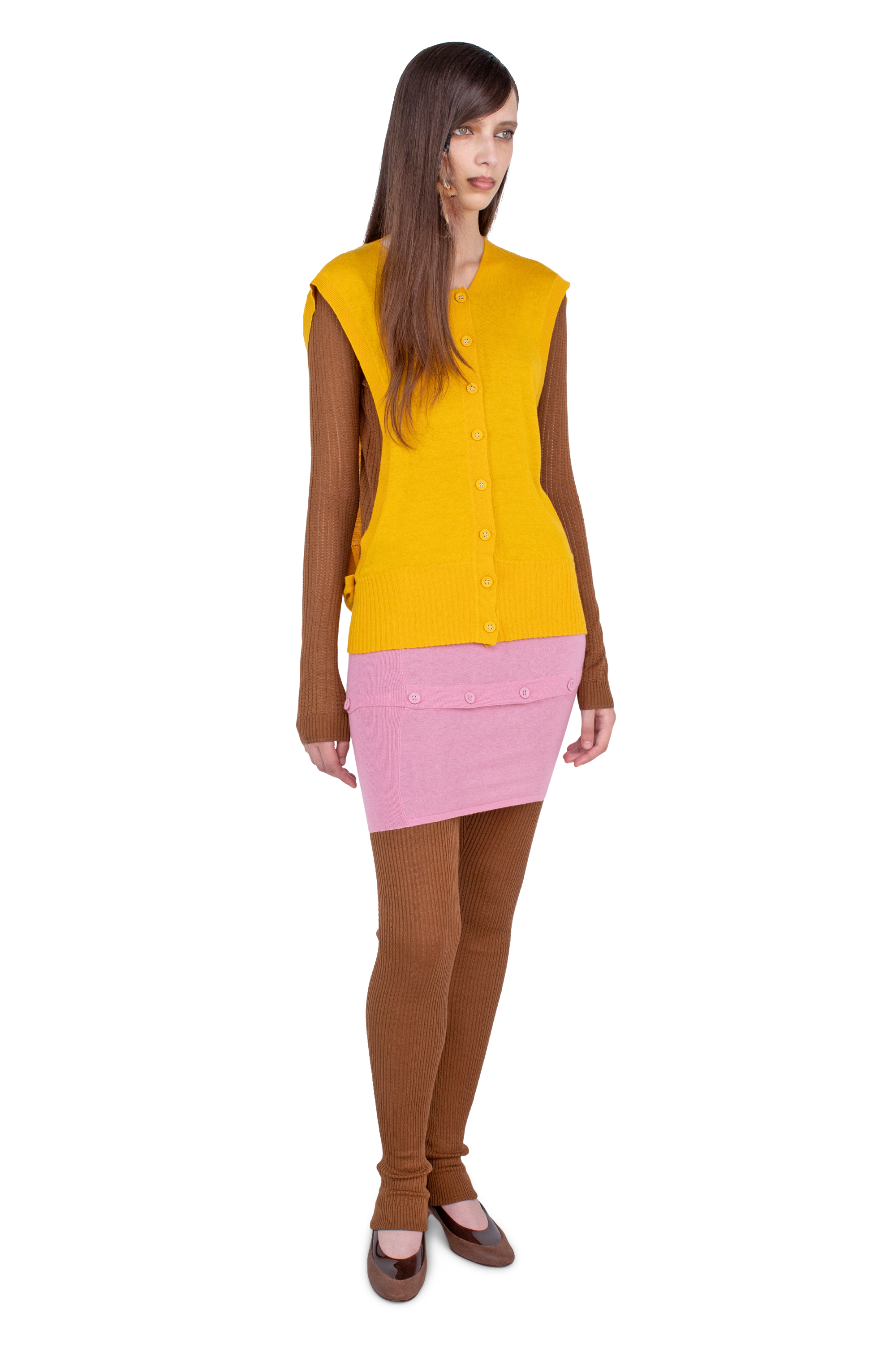 Kiko Kostadinov Knitwear GUILLEMOT Cocoon cardigan jaune et moka en cachemire