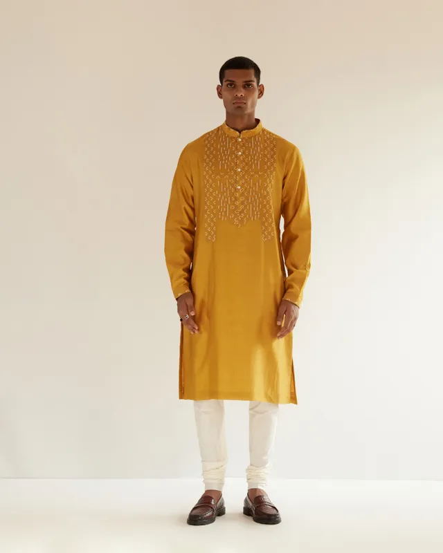 COUNTRYMADE Kurtas Asymmetric Embroidered Yoke Kurta Set kurta moutarde