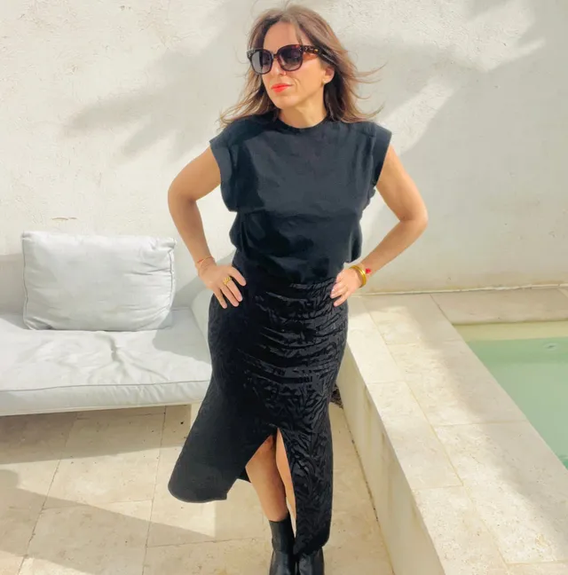 PANTRUCHE Jupes JUDY jupe midi noire zébrée en viscose