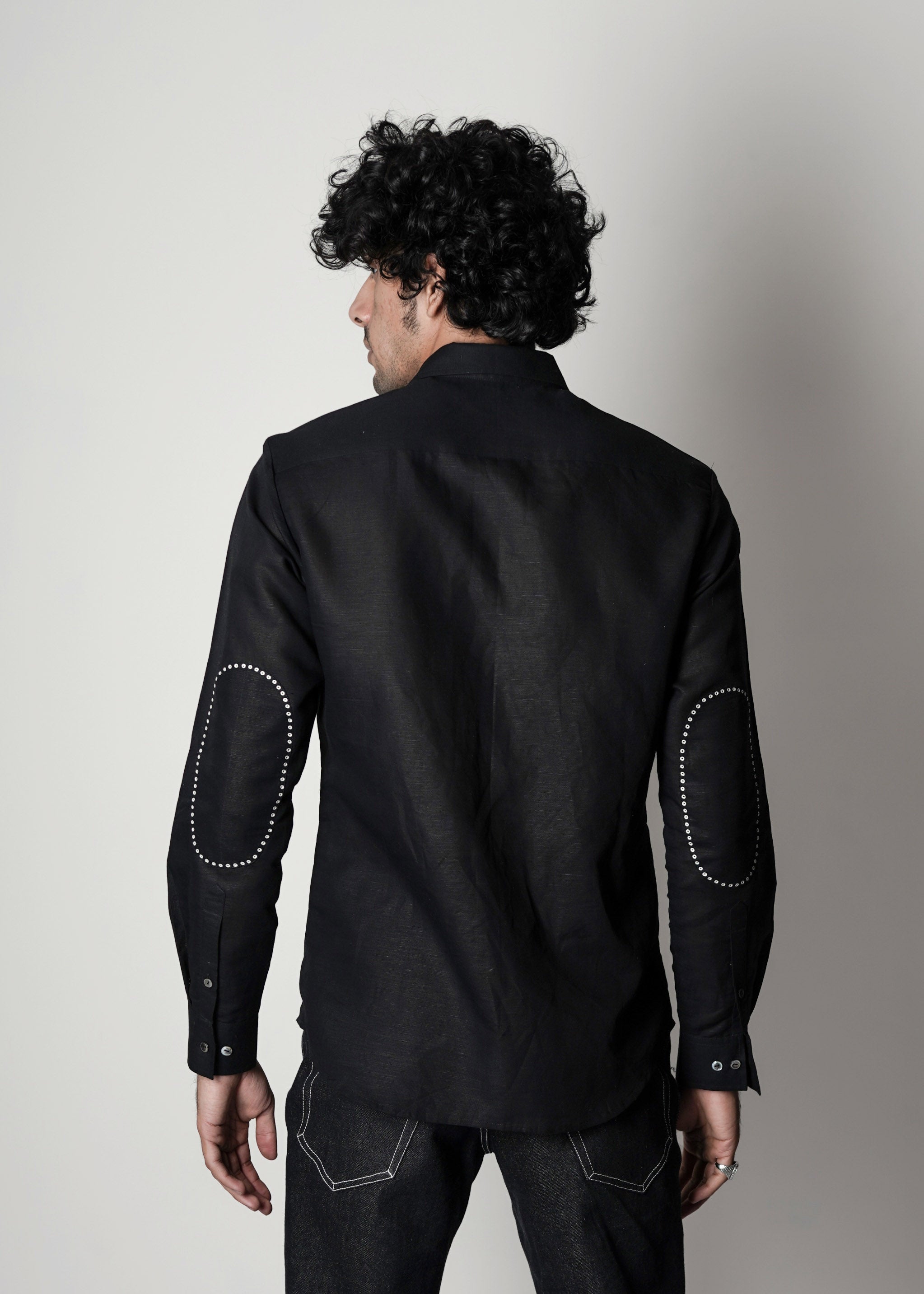 COUNTRYMADE Shirts Pocket Dots Shirt chemise noire en lin brodée