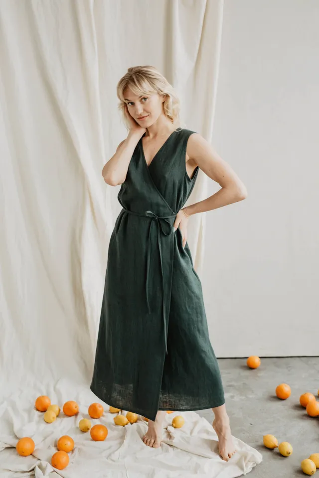 Laumė linen Linen Dresses Salomėja robe portefeuille en lin jaune soleil