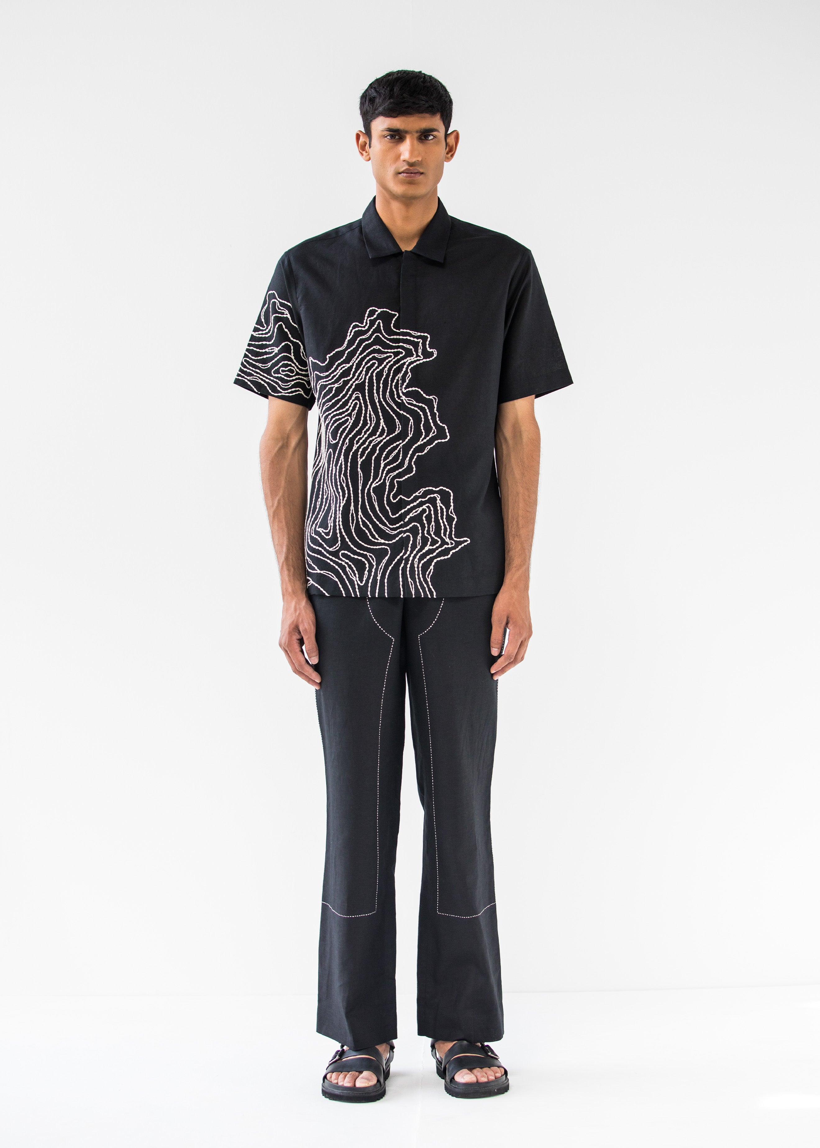 COUNTRYMADE Shirts BALKAN EMBROIDERED SHIRT chemise noire en lin brodée