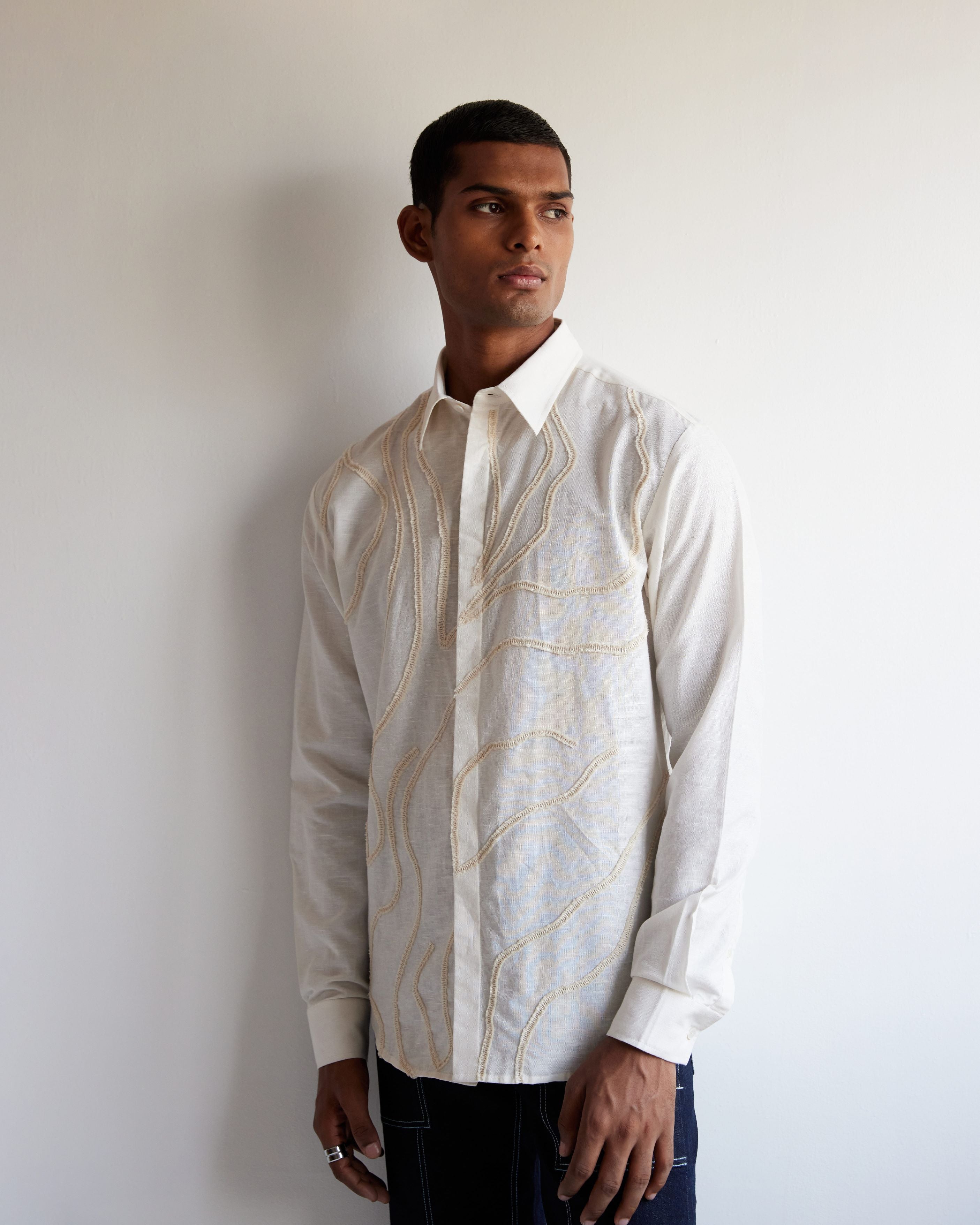 COUNTRYMADE Shirts DNA Shirt ivoire en lin-coton brodé
