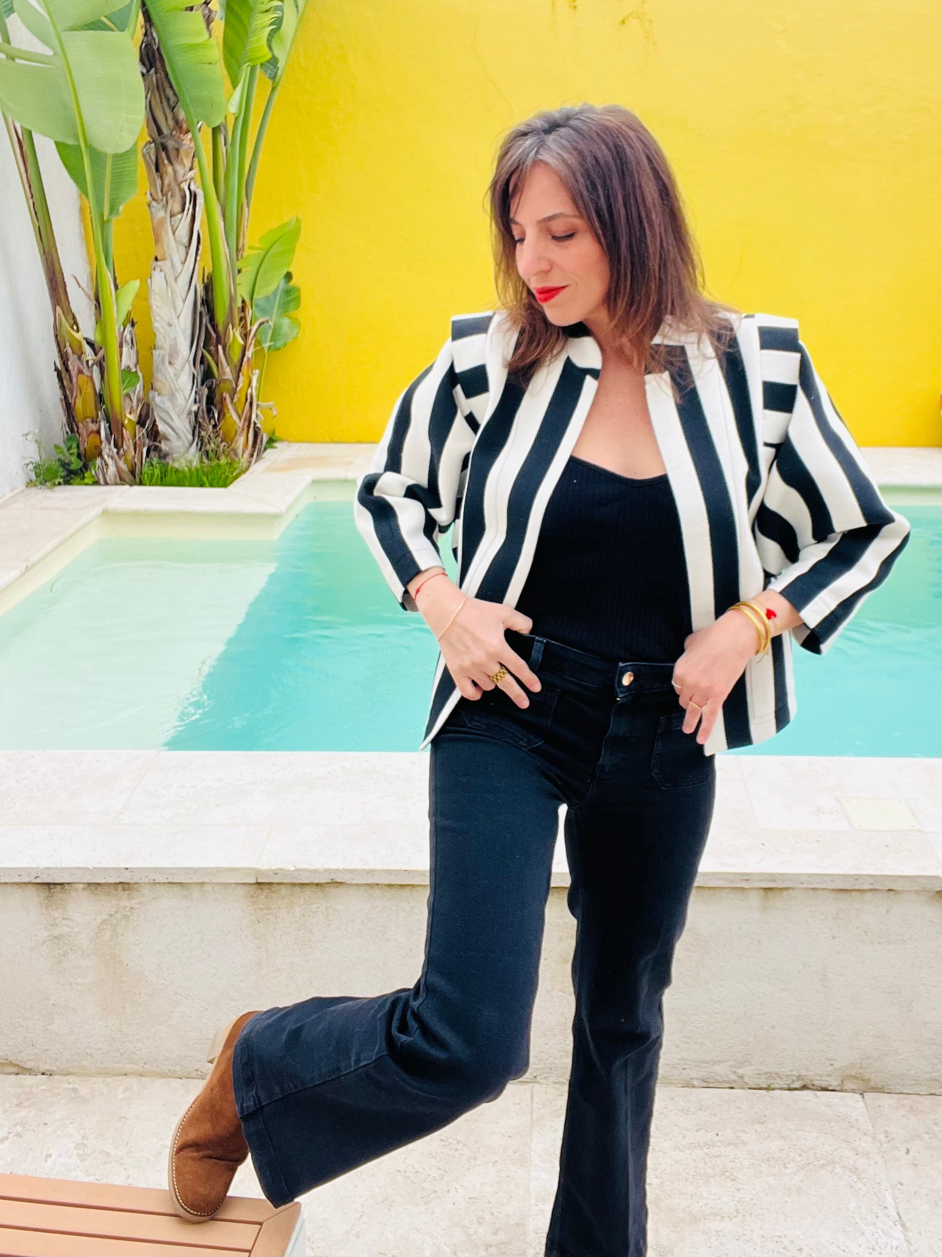 PANTRUCHE Vestes STRIPE veste rayée noir et blanc en coton