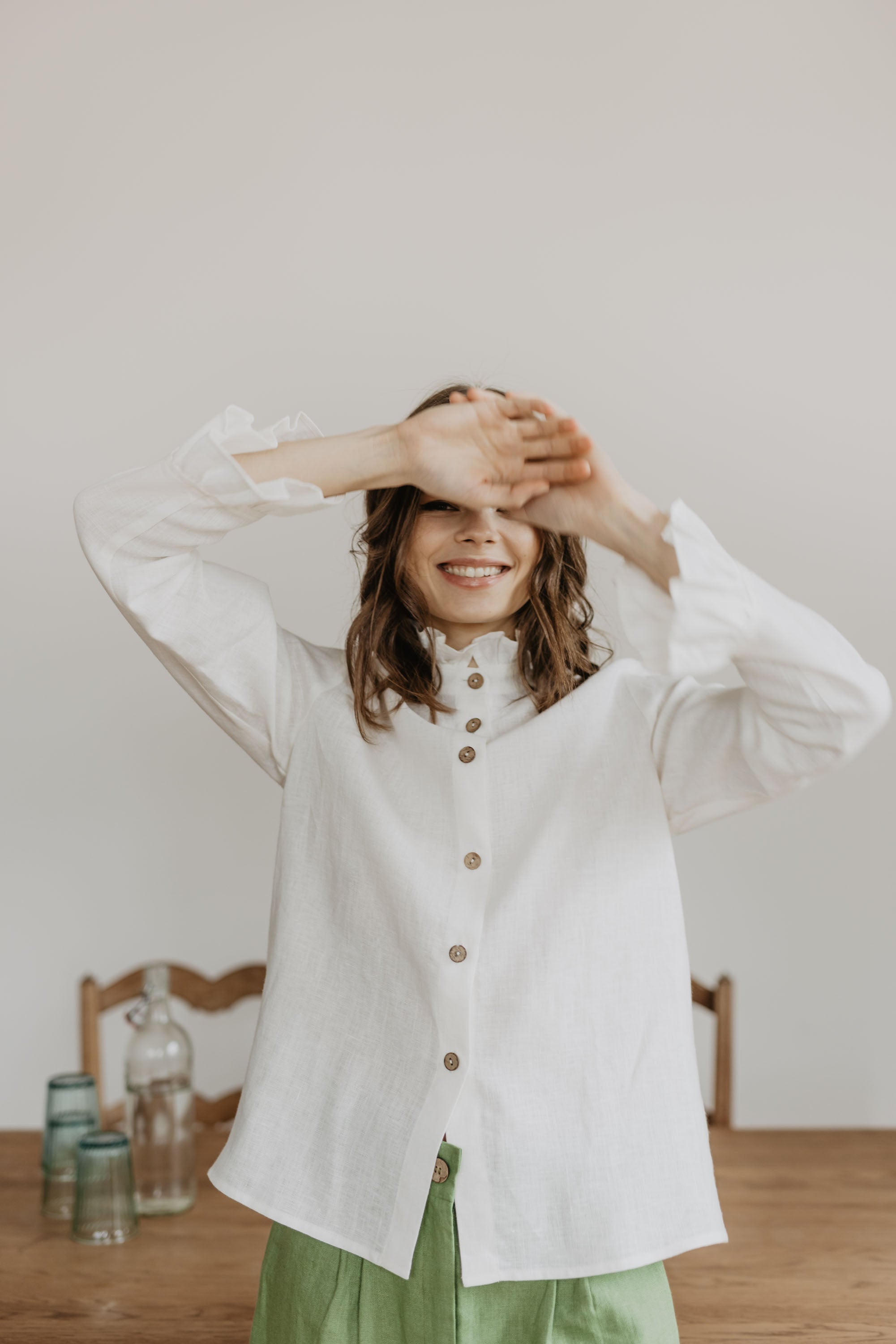 Laumė linen Linen Tops Women's linen shirt Juodkrante, Creamy White, 100 % lin