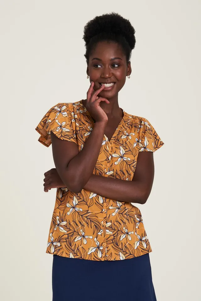 Sourire Multicolore Tops Hawai blouse ocre en Ecovero