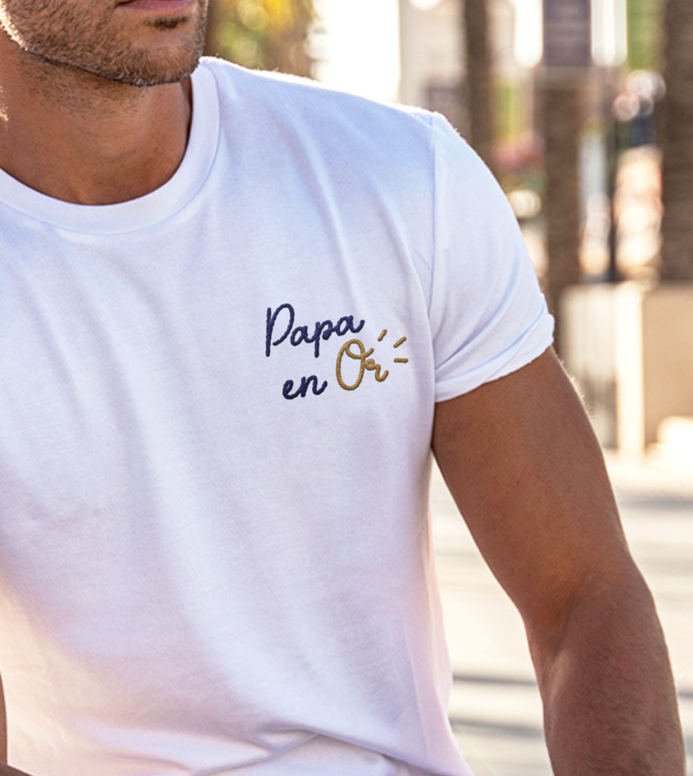Juste Un T-shirt T-shirts Brodés Papa en Or t-shirt brodé