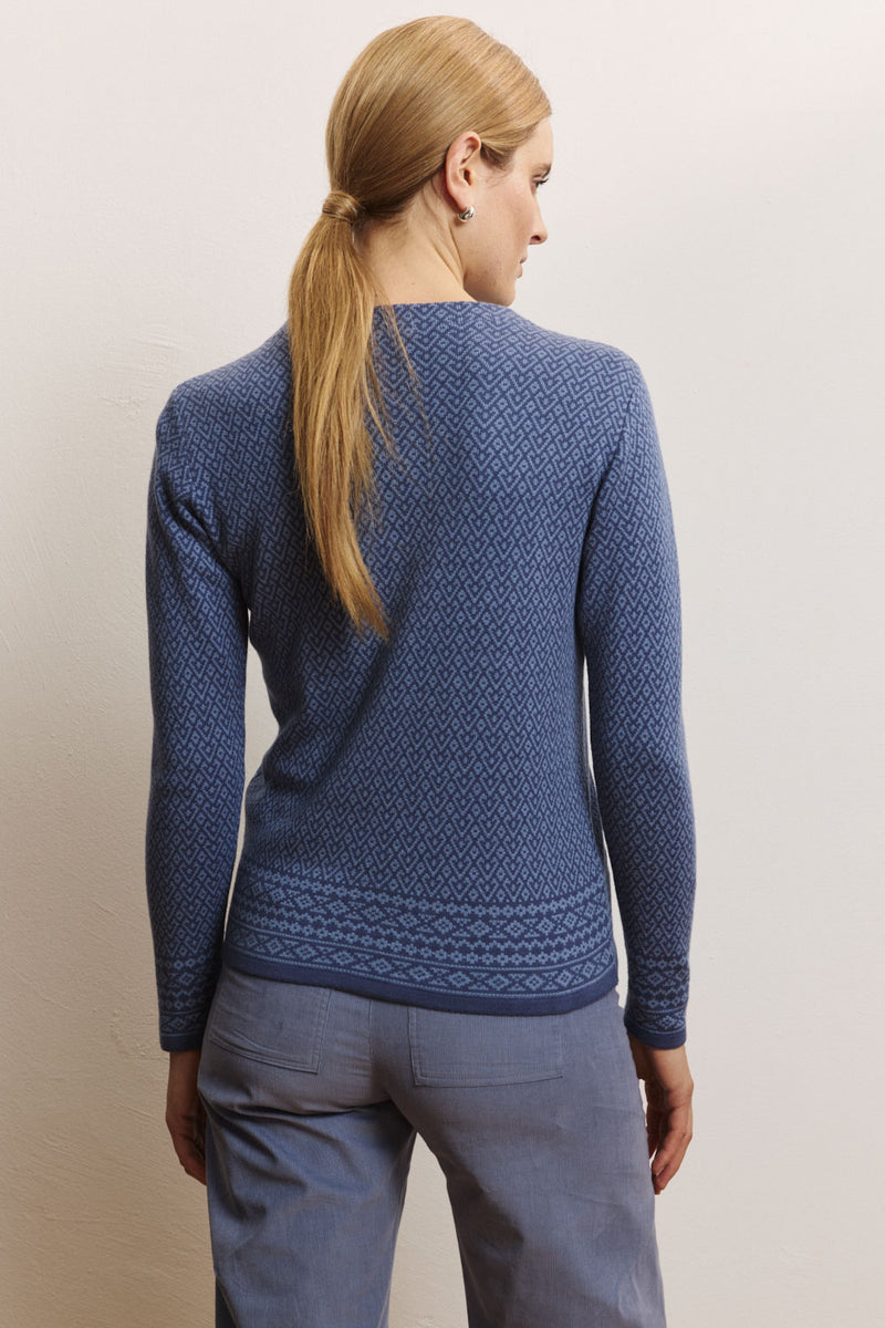 Sourire Multicolore Pulls Pull jacquard cœurs bleus en coton bio