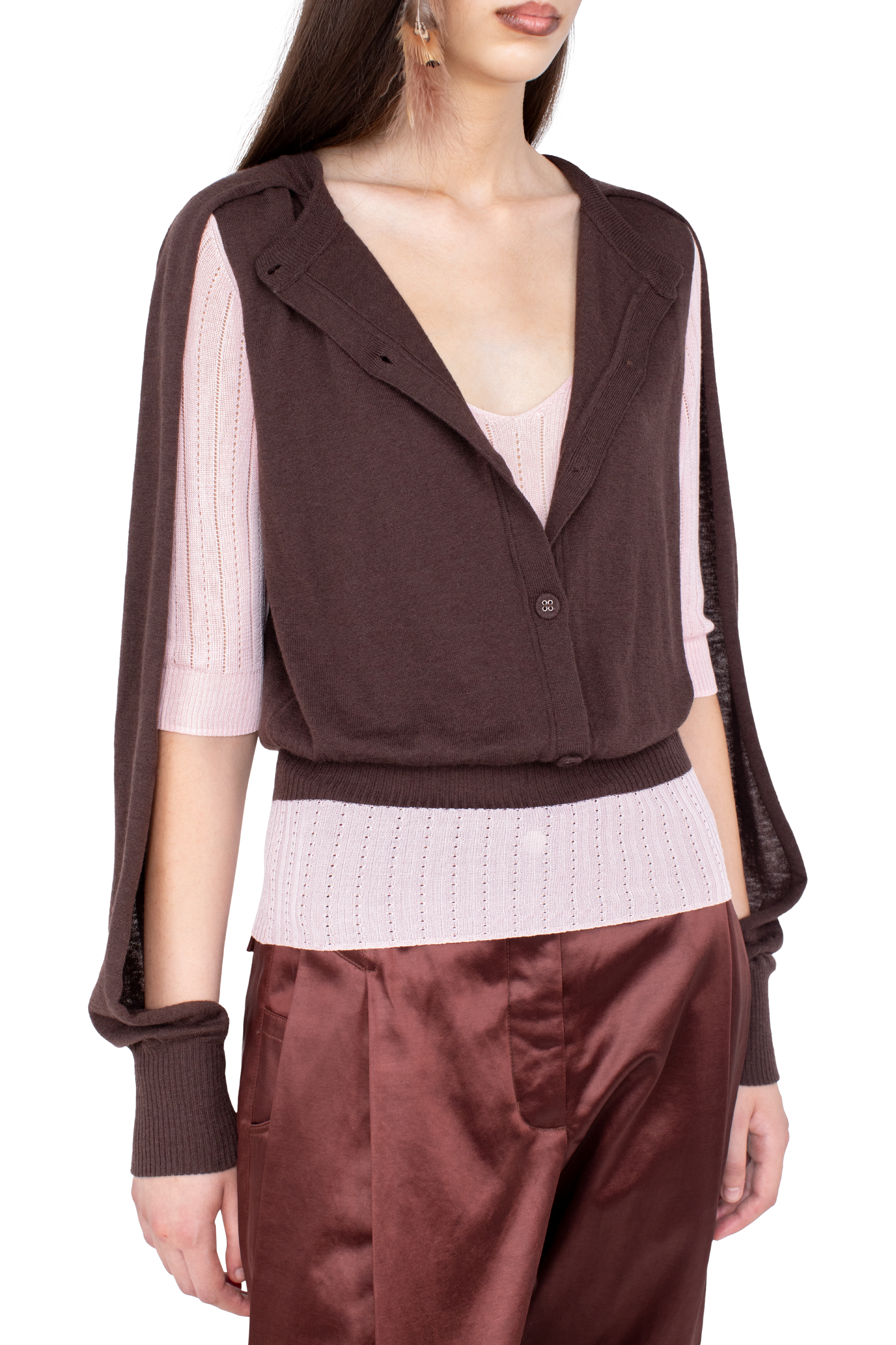 Kiko Kostadinov Knitwear CORELLA Double Sleeve Jumper pull Mahogany