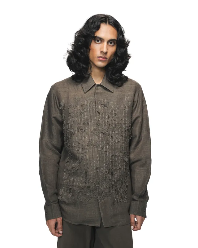 COUNTRYMADE Shirts Brown Shredded Woodland Camo Shirt chemise XS soie brodée