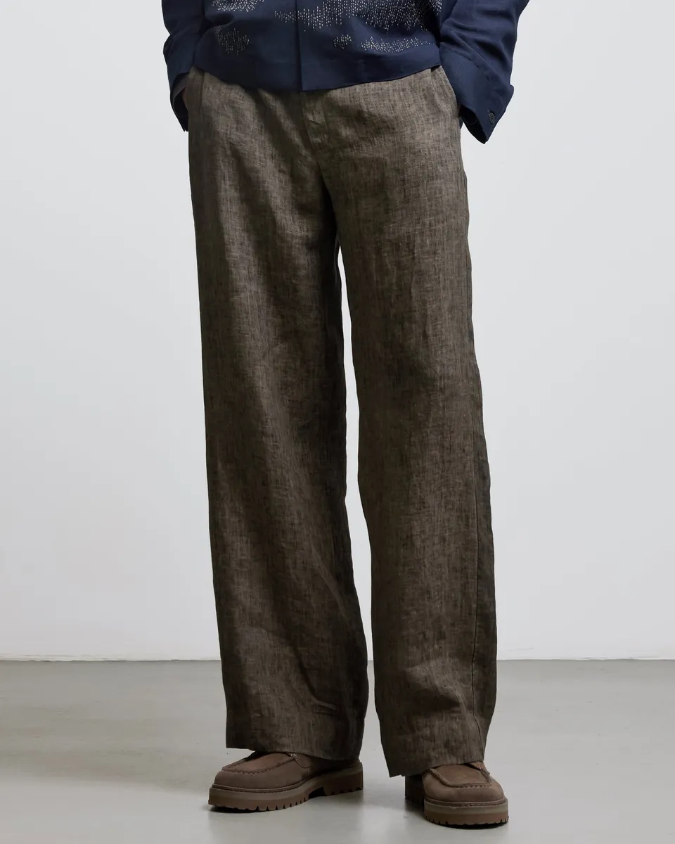 COUNTRYMADE Trousers STONE BROWN LINEN TROUSERS pantalon lin olive