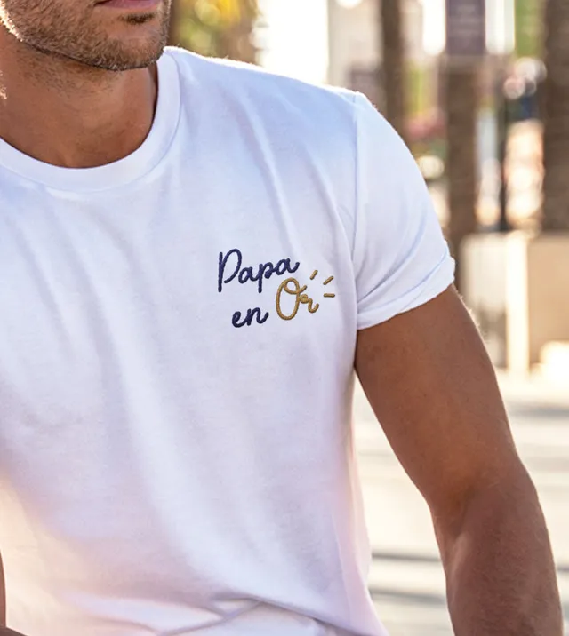 Juste Un T-shirt T-shirts Brodés Papa en Or t-shirt brodé