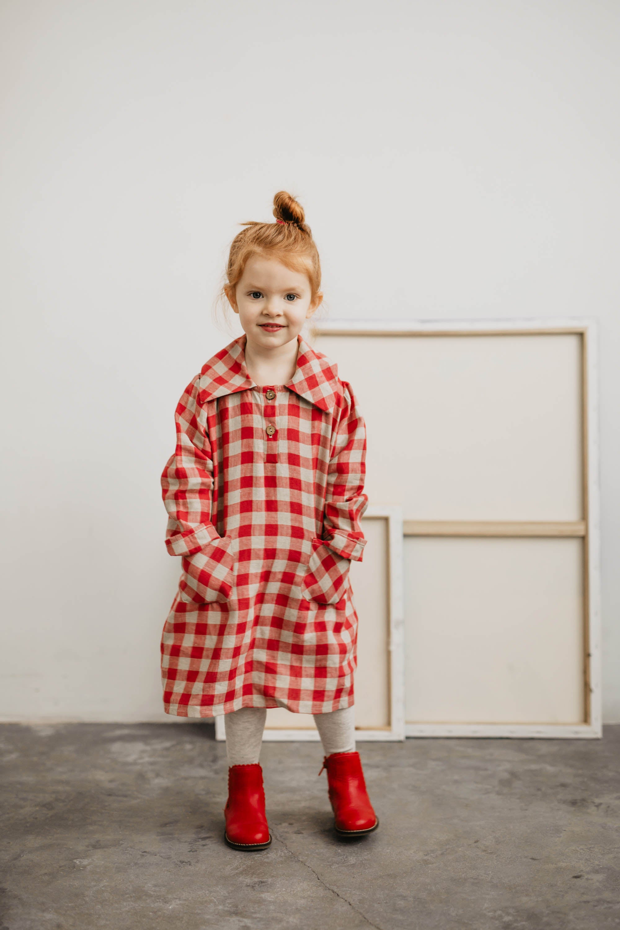 Laumė linen Kids Clothing GABIJA robe en lin à carreaux verts