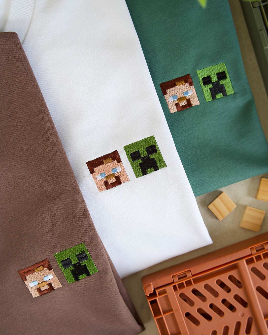 Juste Un T-shirt T-shirts Brodés Minecraft t-shirt blanc coton bio