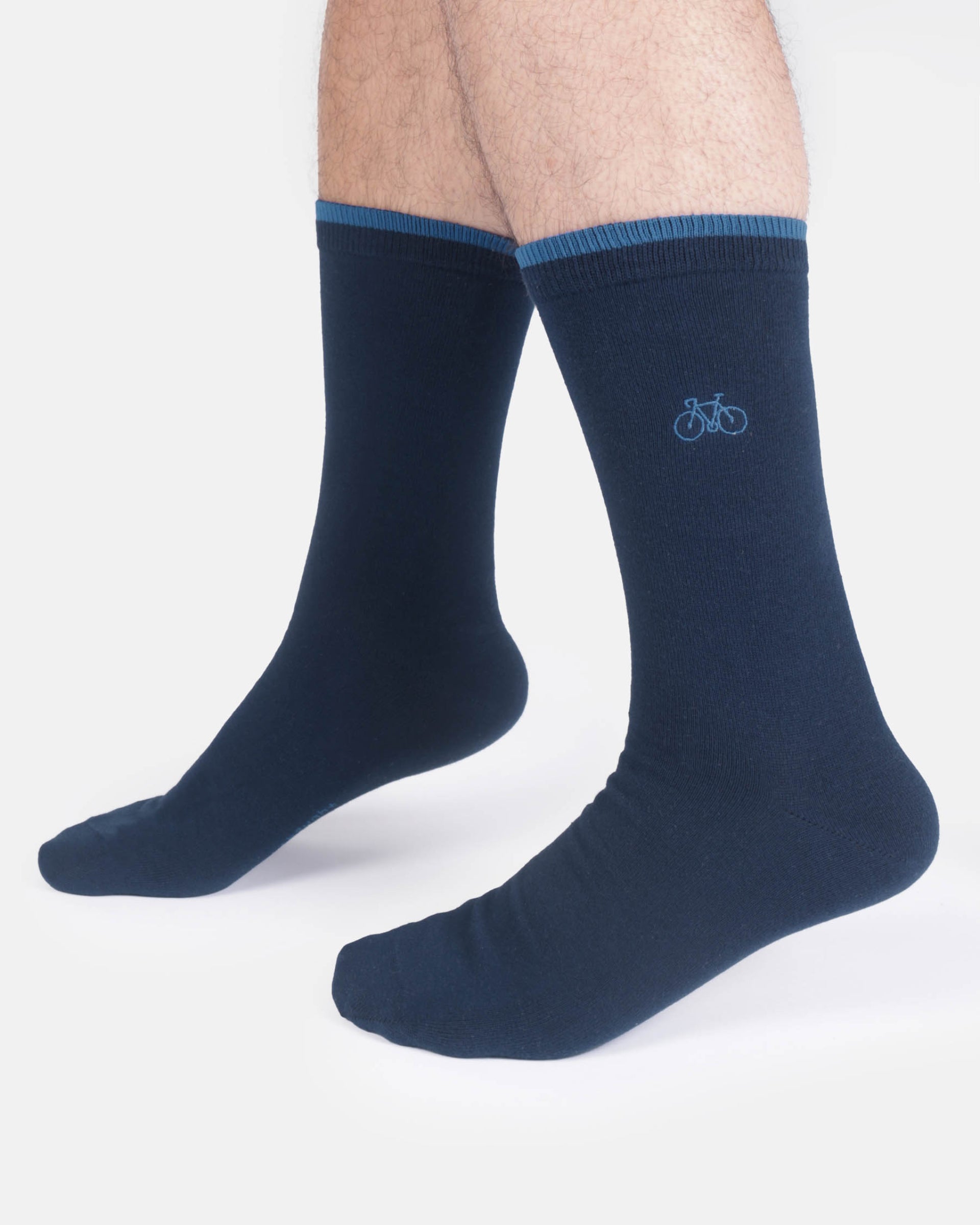 Sourire Multicolore Chaussettes homme chaussettes bleu marine broderie vélo bambou