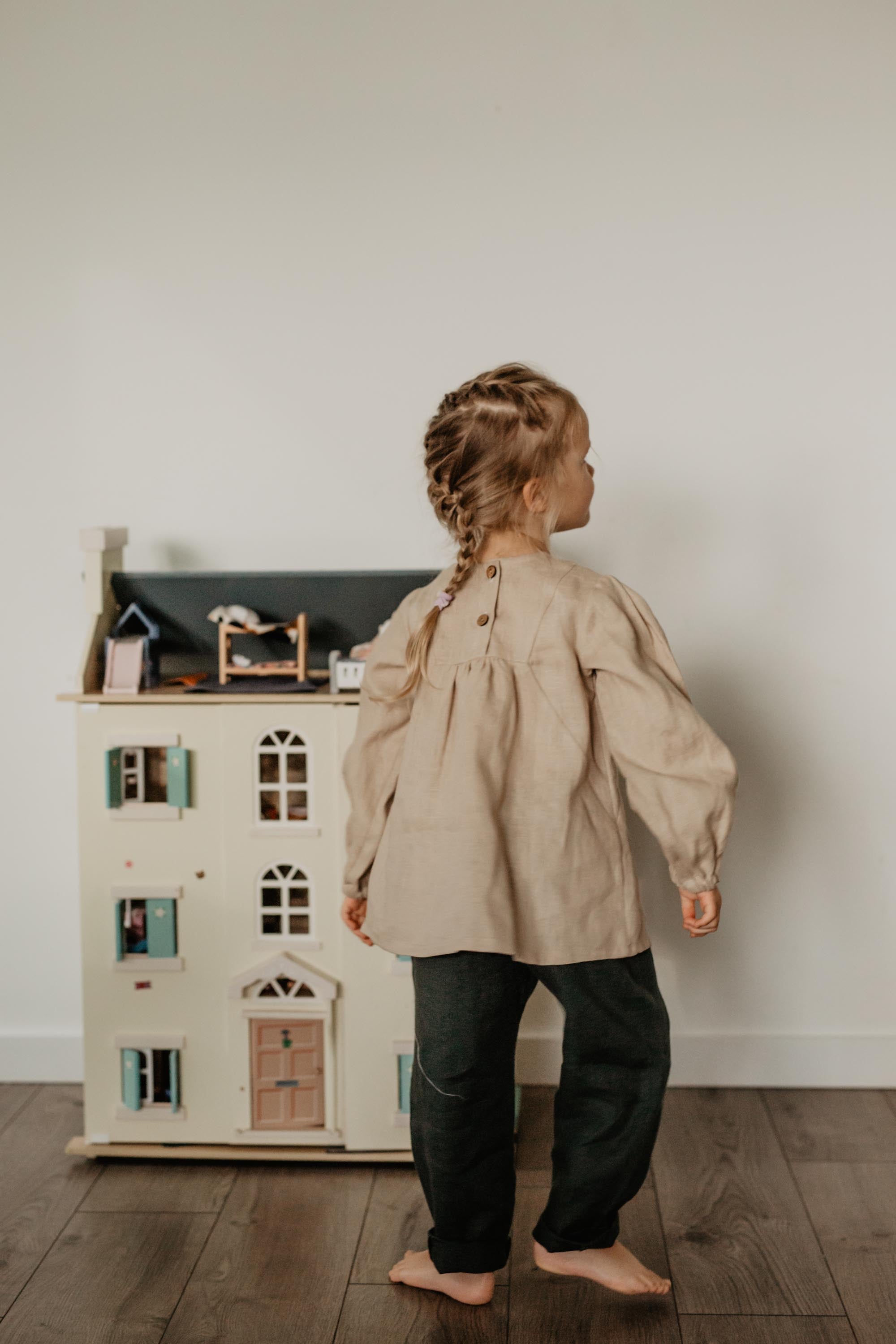 Laumė linen Kids Clothing AITVARAS blouse enfant en lin bleu profond