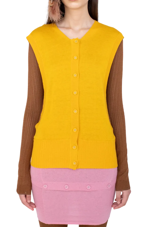 Kiko Kostadinov Knitwear GUILLEMOT Cocoon cardigan jaune et moka en cachemire