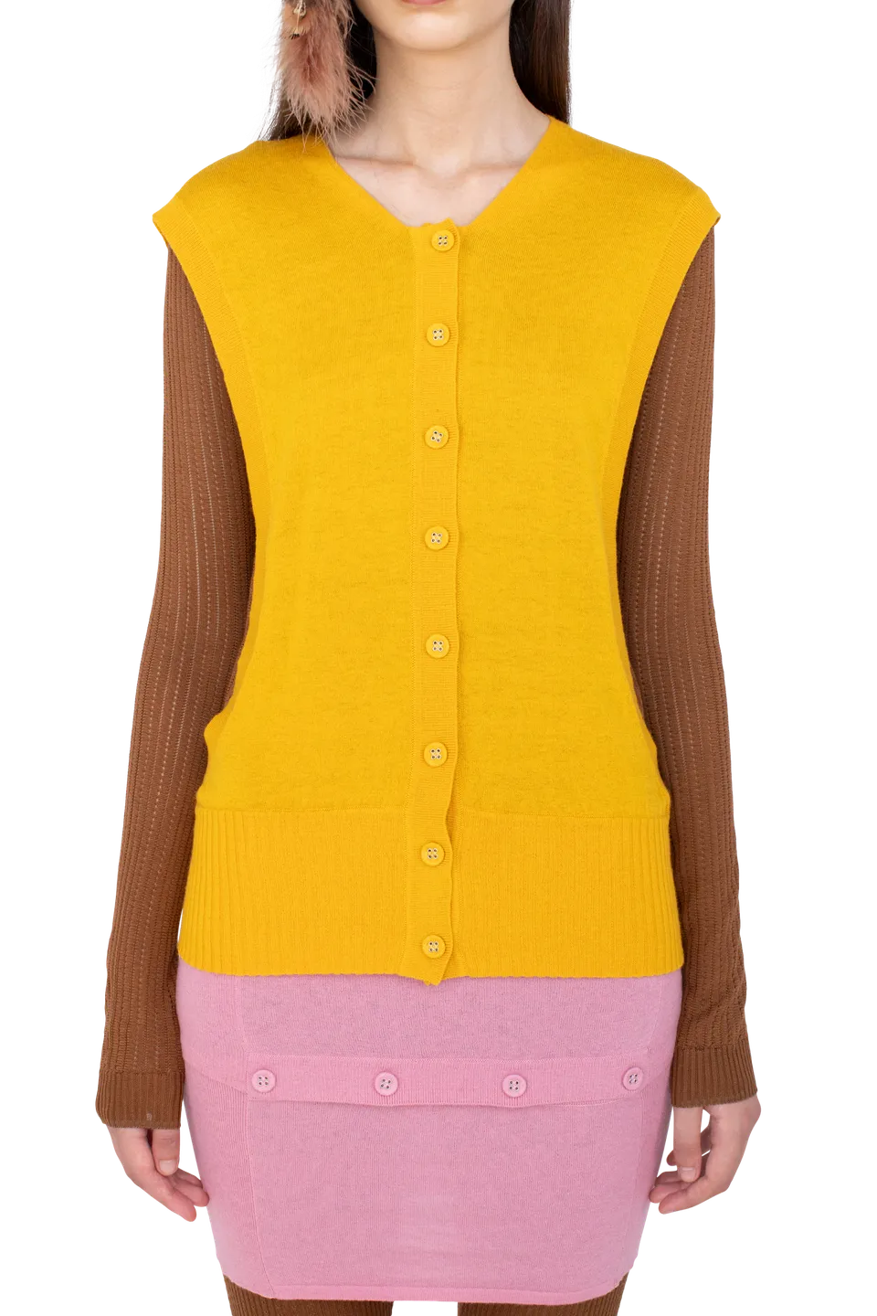 Kiko Kostadinov Knitwear GUILLEMOT Cocoon cardigan jaune et moka en cachemire