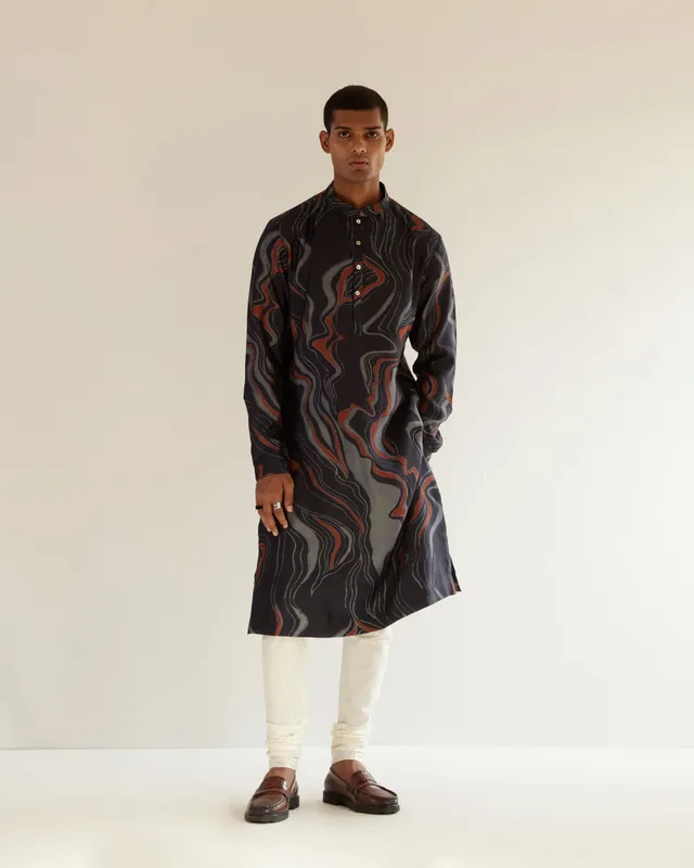 COUNTRYMADE Kurtas Infinity Print Kurta bleu marine sur mesure