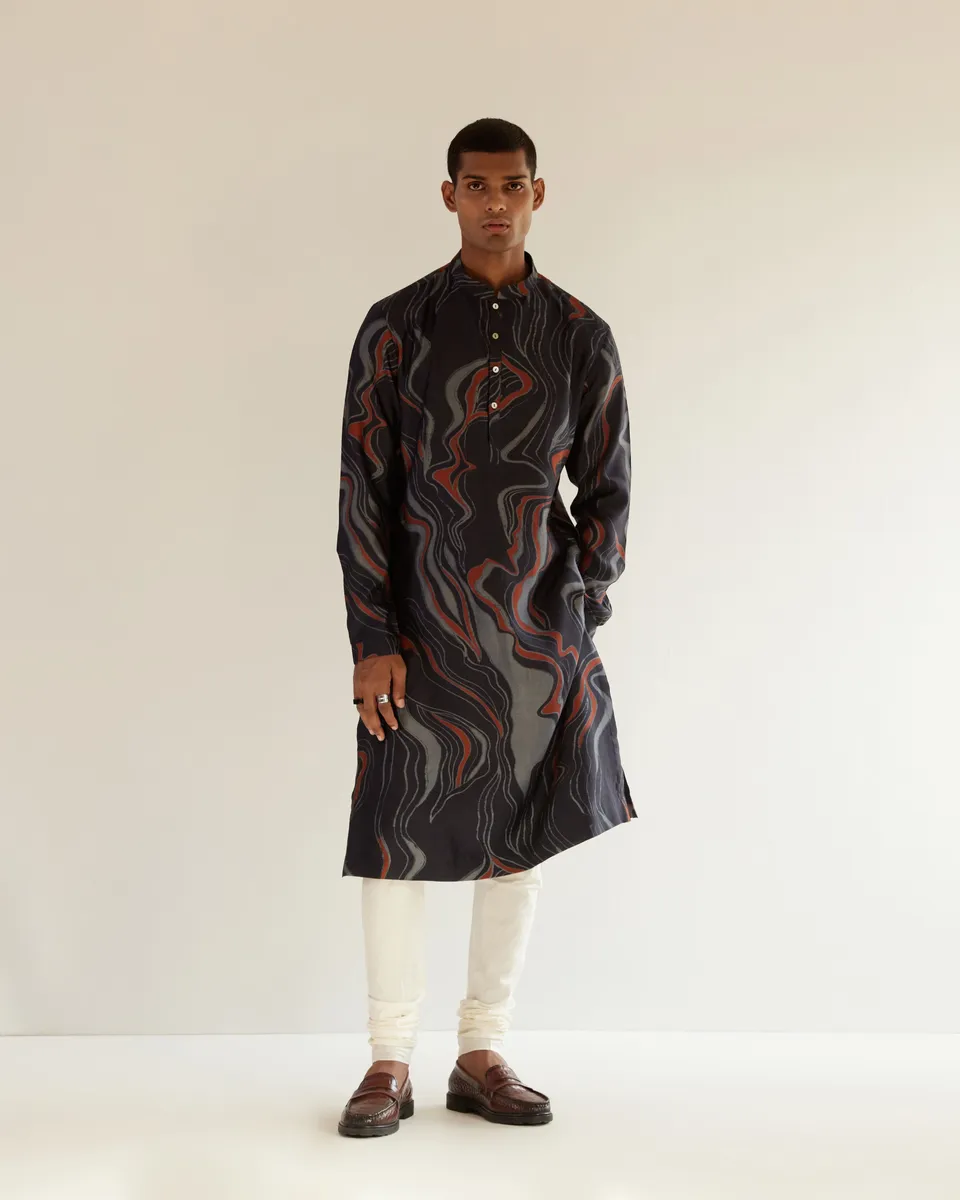 COUNTRYMADE Kurtas Infinity Print Kurta bleu marine sur mesure