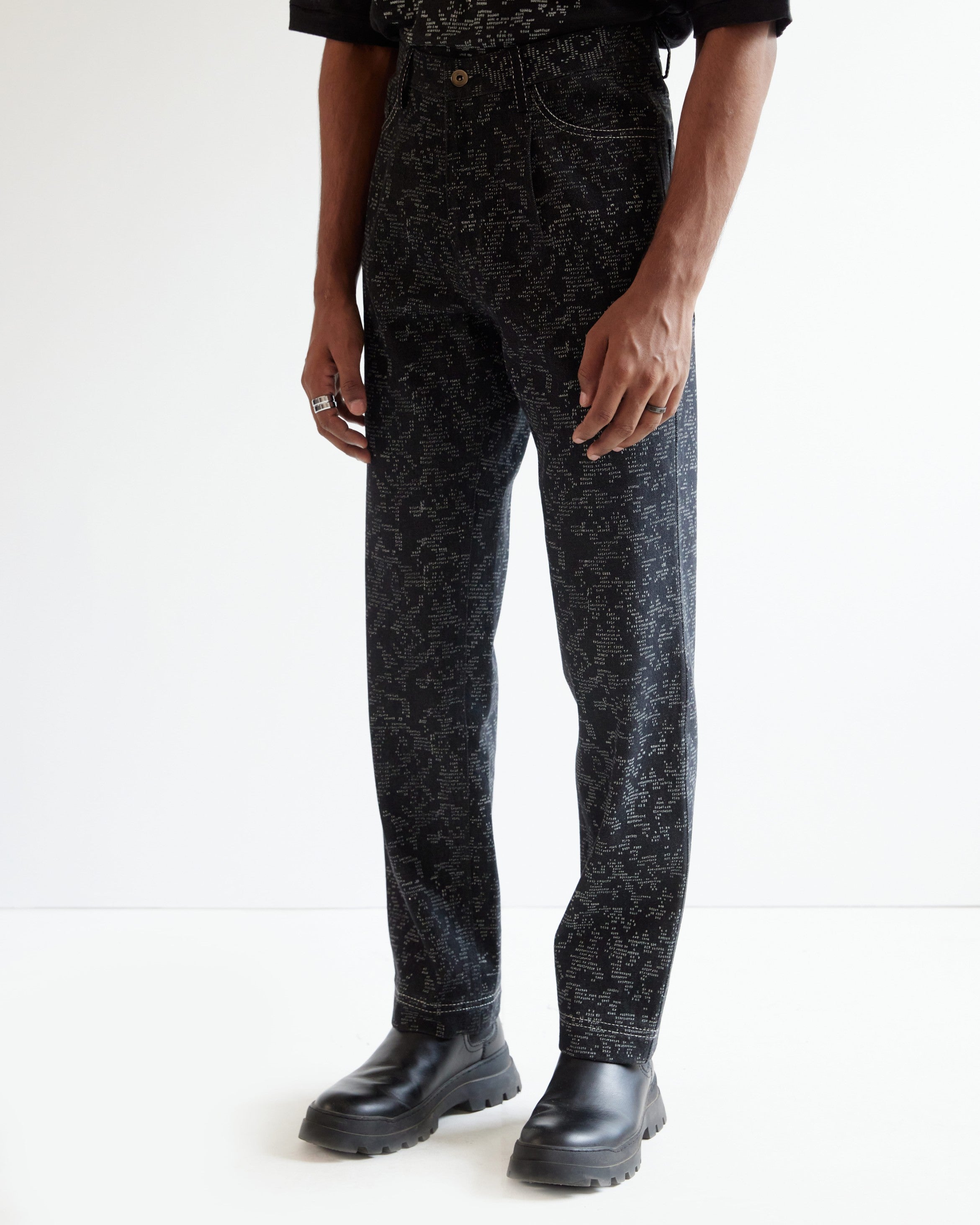 COUNTRYMADE Trousers Block Print Denim jean noir coupe droite