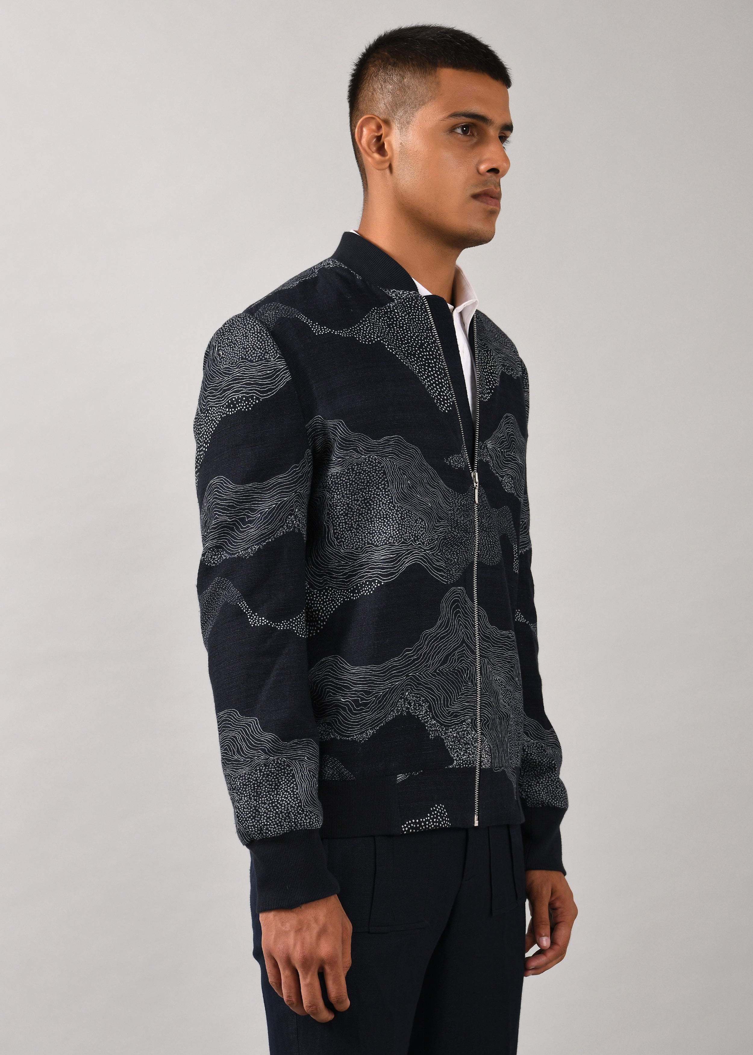 COUNTRYMADE Jackets Cloud Print Bomber bomber bleu marine coton soie