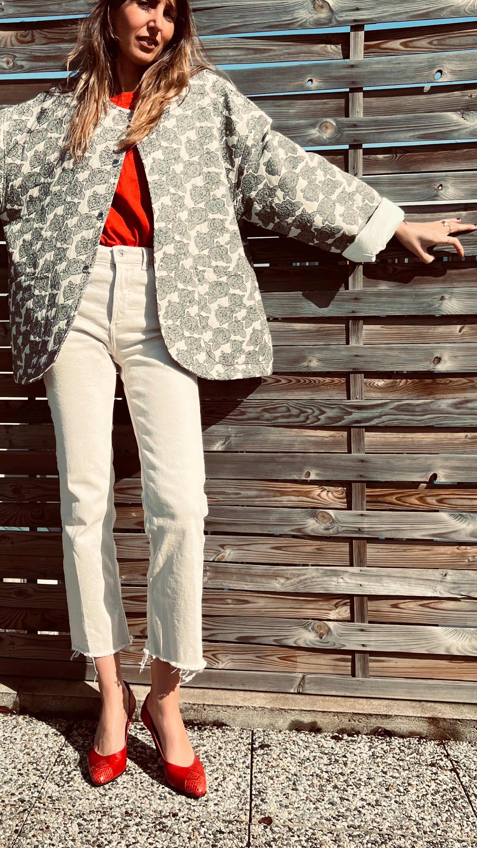 PANTRUCHE Vestes BILLIE fleurs veste jacquard grise T1/T2