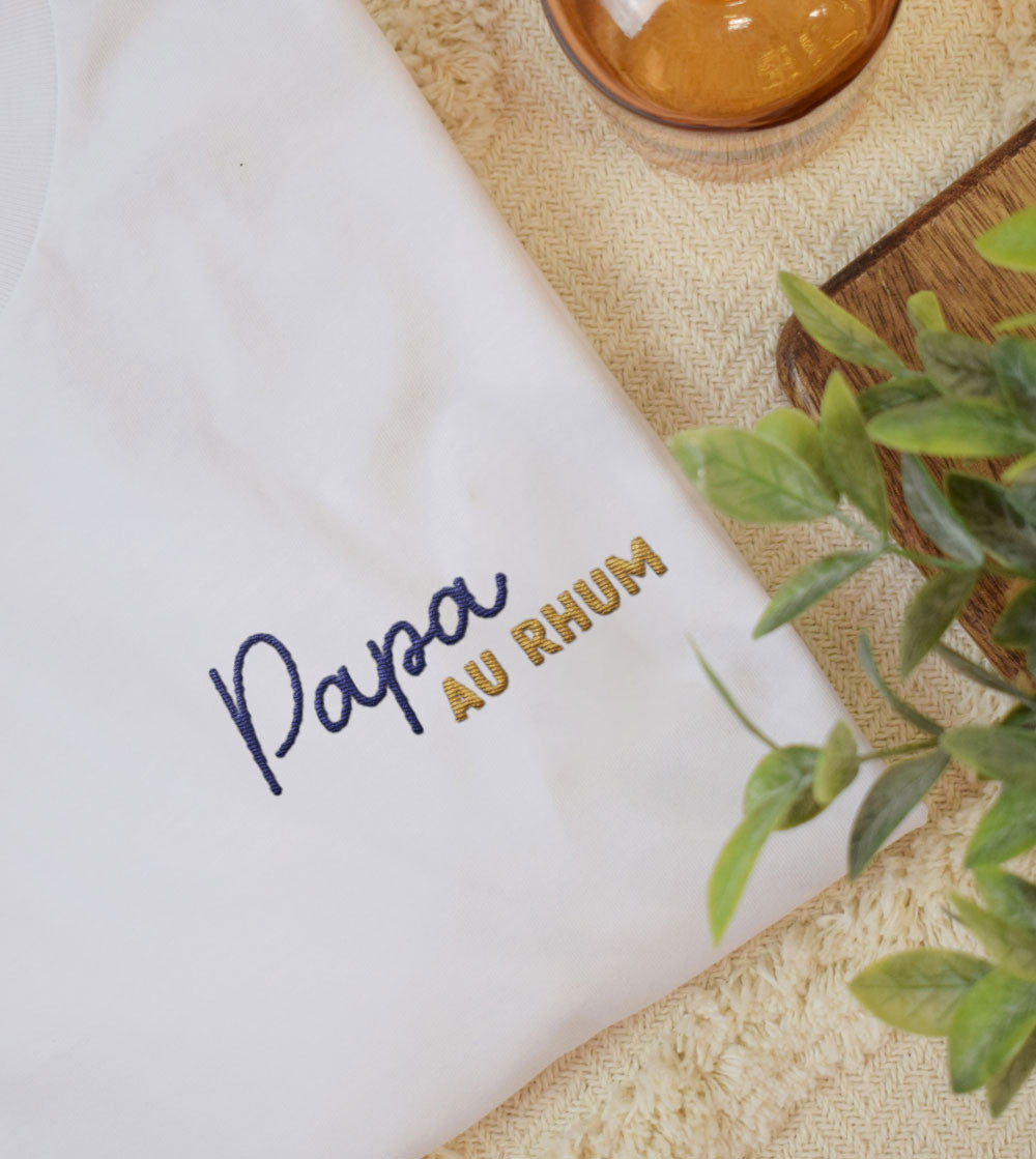 Juste Un T-shirt T-shirts Brodés T-shirt brodé Papa au Rhum pour homme