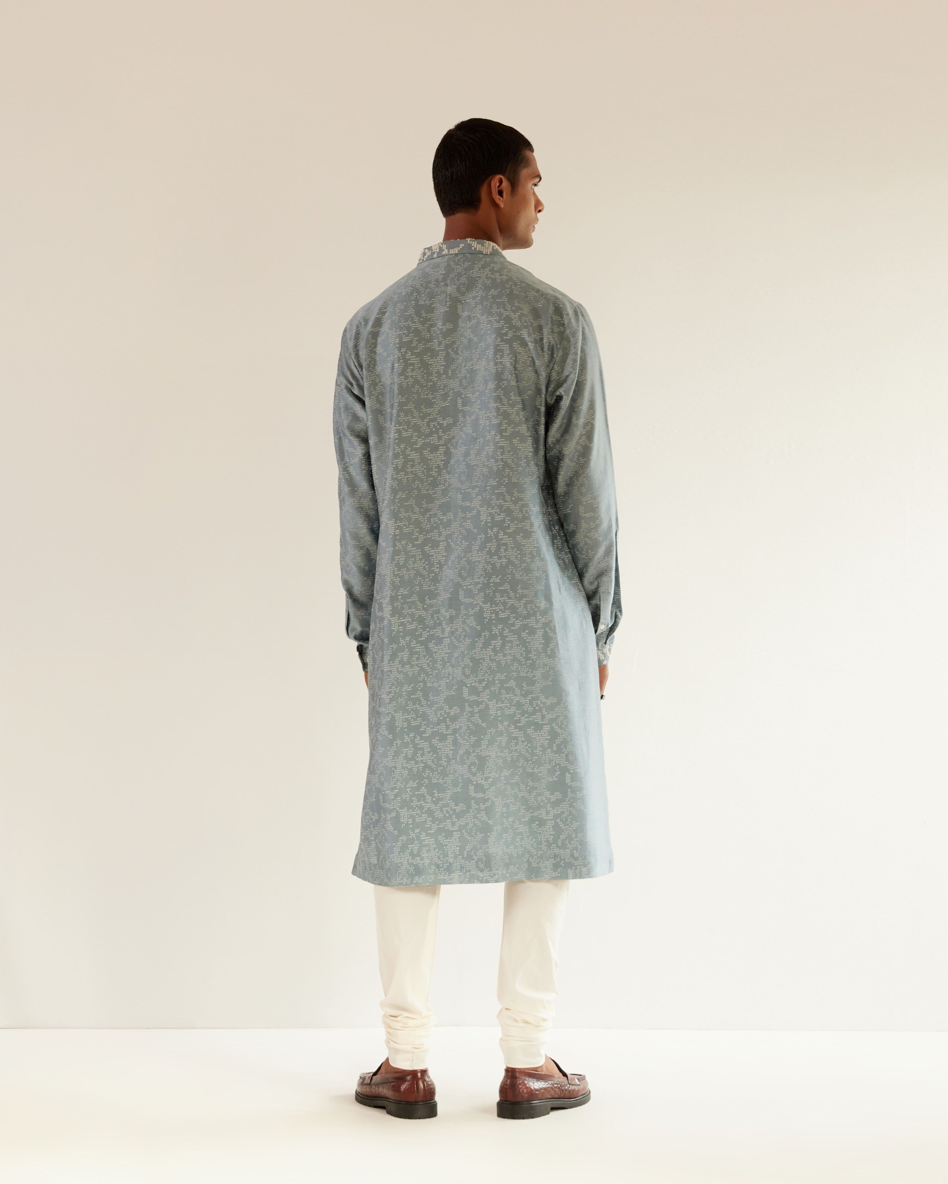 COUNTRYMADE Kurtas Camo-Block Print Kurta Set With Embroidered Yoke ensemble bleu poudre