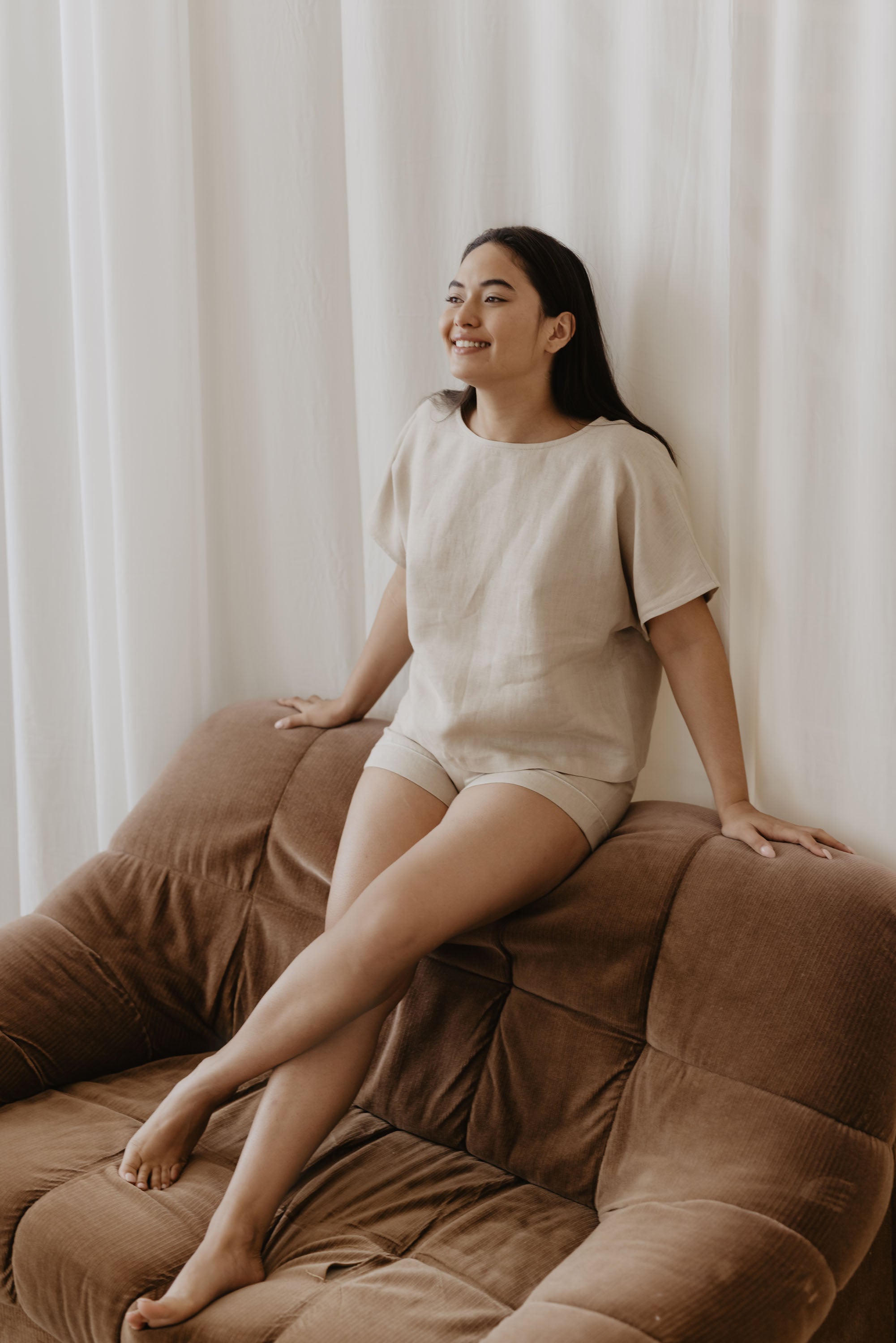 Laumė linen Loungewear JAUNATIS pyjama en lin blanc crème